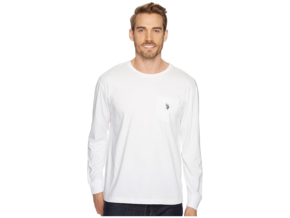 

U.S. POLO ASSN. Long Sleeve Crew Neck Pocket T-Shirt (White) Men's Clothing