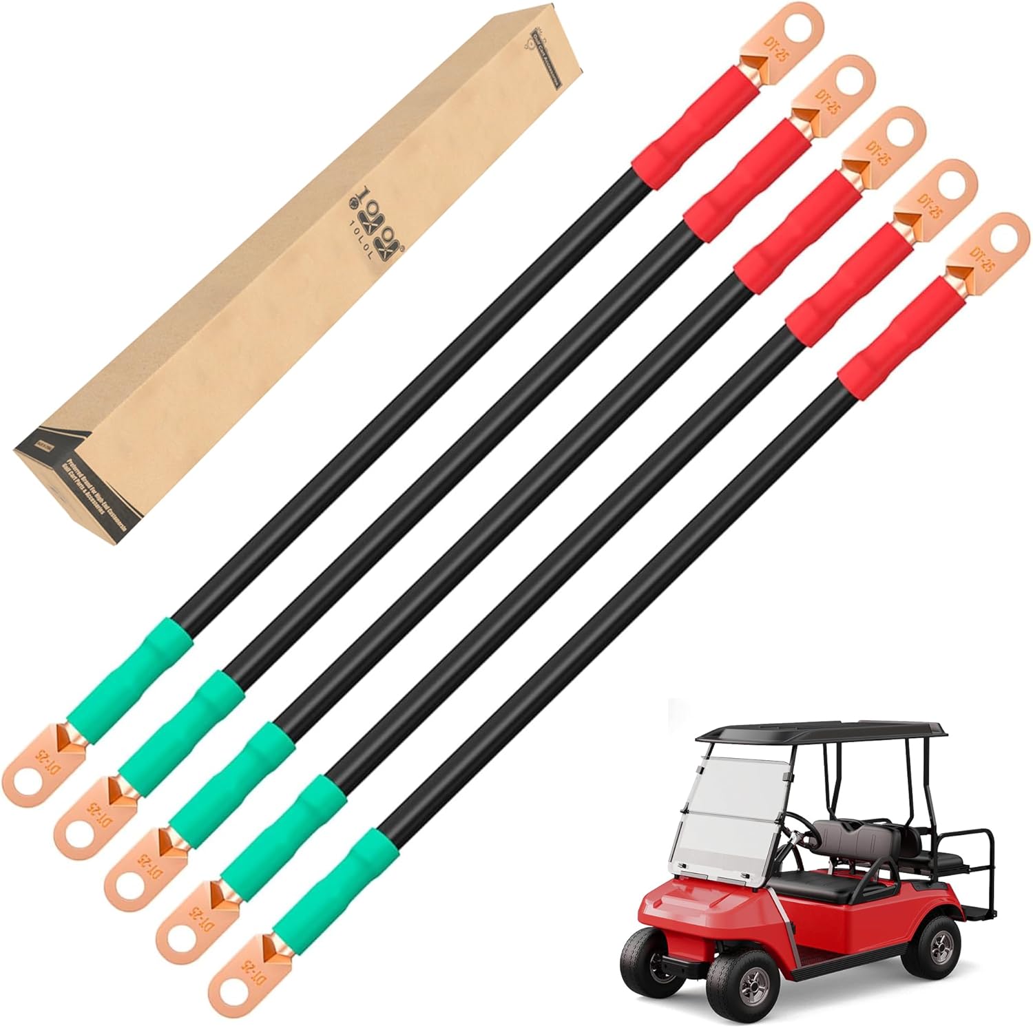 Golf Cart Battery Cable Set for Club Car DS 1995-Up, 48V 4 Gauge Heavy Duty Wiring Kit with (5) 13.38" Cables, Copper Lugs & Heat Shrink, Replacement Accessories Parts