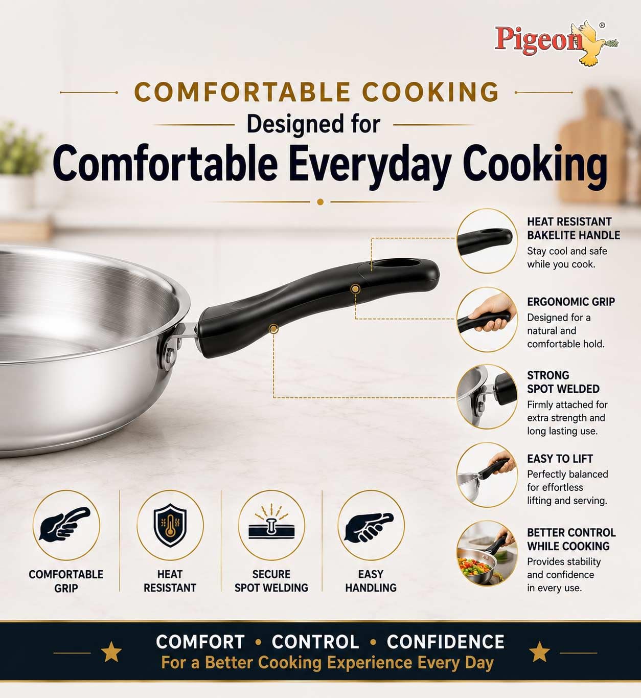 Pigeon Stainless Steel Frypan - 20cm, Scratch Resistant -6 Pigeon Stainless Steel Frypan - 20cm, Scratch Resistant -6