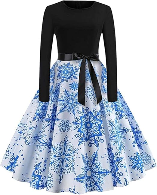 Christmas Dress Women Long Sleeve Vintage 1950s Christmas Formal Party