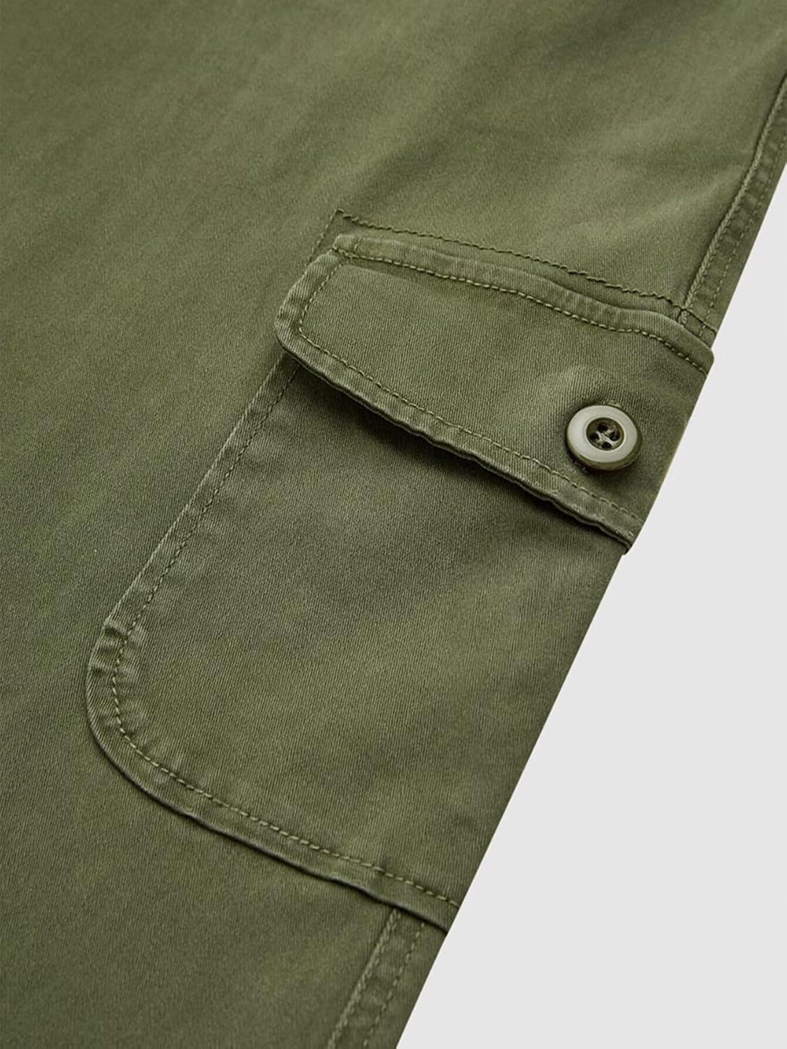 Flamingals Women's Straight Leg Mid Waist Casual Pants High Stretch Drawstring Flap Pocket Long Pants for Women - Image 7