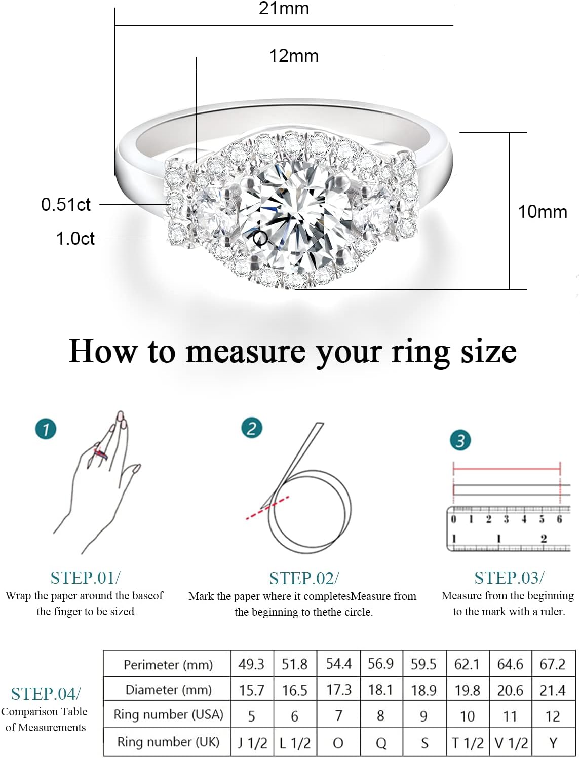 3 Stone Engagement Ring 18 K White Gold Plated S925 Sterling Silver Promise Rings For Her Vintage Wedding Rings For Women - Image 3