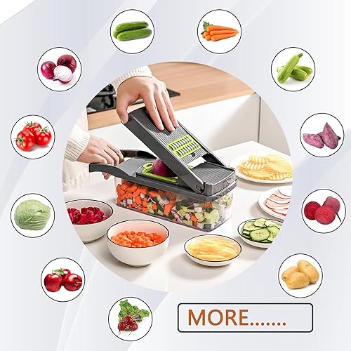 Miniatura 7 de Picadora de alimentos multifuncional profesional Cortadora de verduras 13 en 1, cortadora de cebollas, zanahorias, ajo y más, con 8 cuchillas