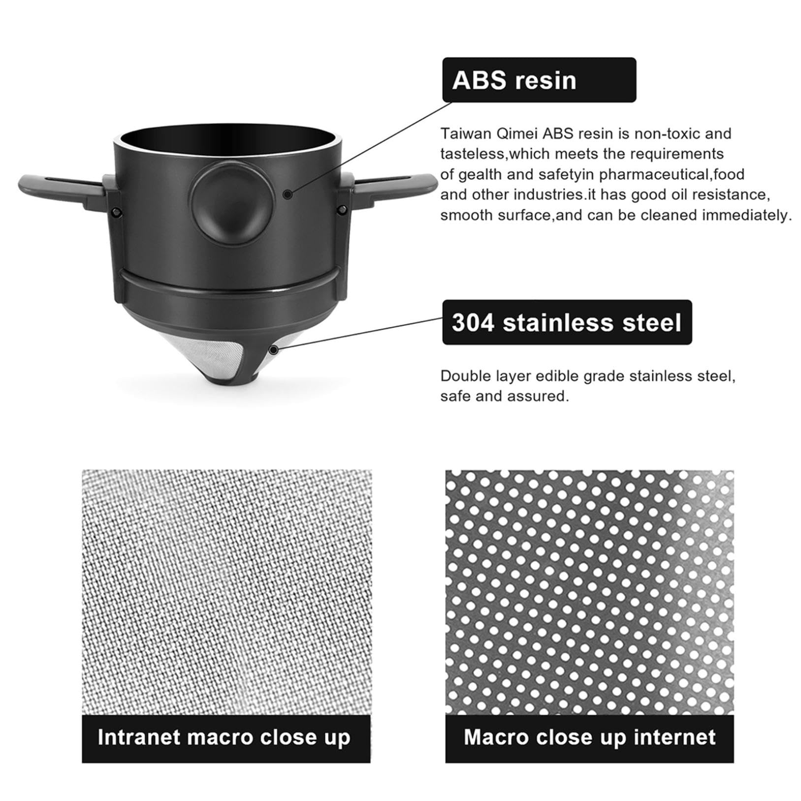 Pour Over Kaffeemaschine, wiederverwendbarer Edelstahl-Kegel-Tropfer mit Filter und Reinigungsbürste für Zuhause, Büro und Reisen – 1–2 Tassen Kapazität