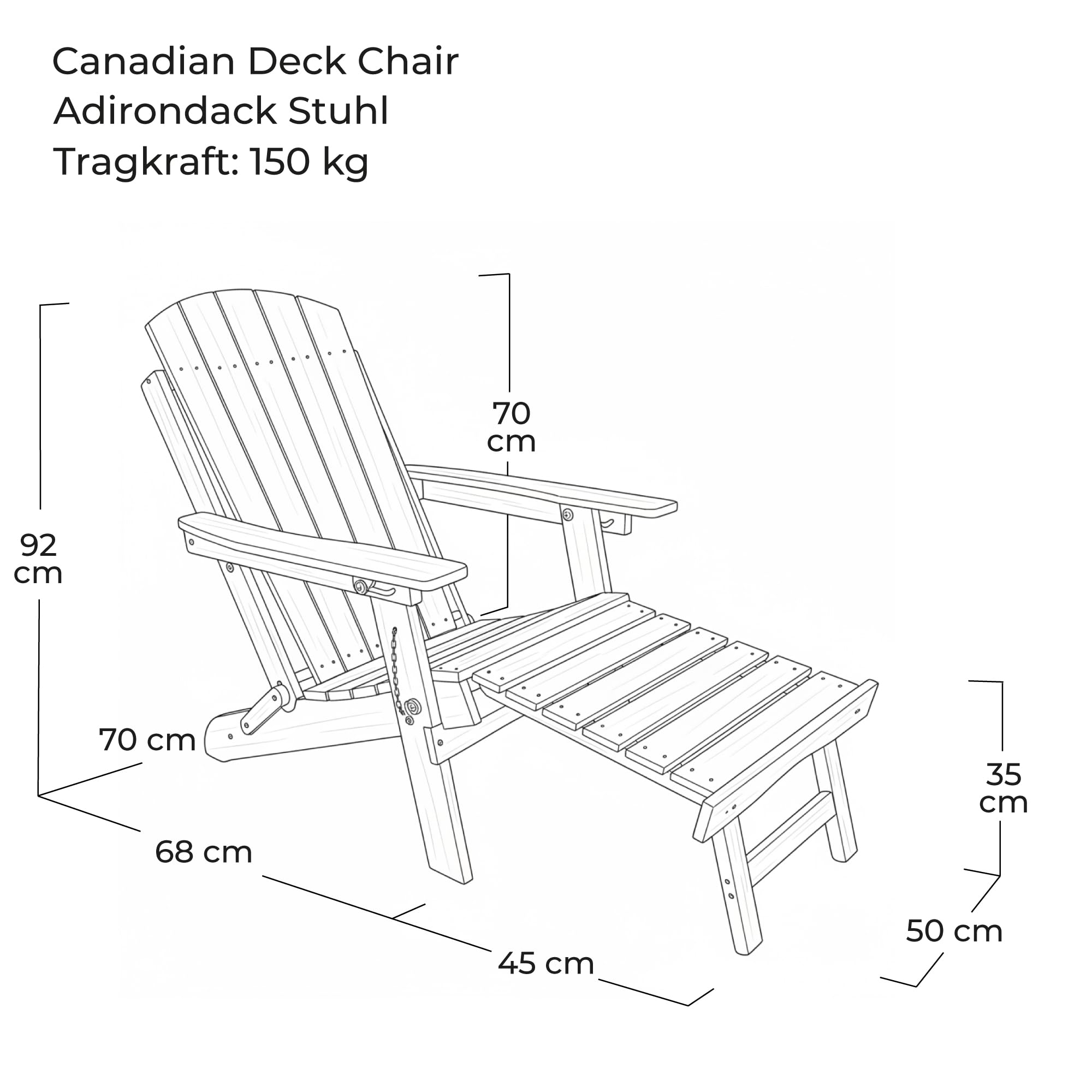 osoltus Adirondack Stuhl bis 150kg | Canadian Deck Chair | recycletes Plastic mit Holzstruktur | 3-Fach Verstellbarer Rückenlehne | ausziehbares Fußteil grau