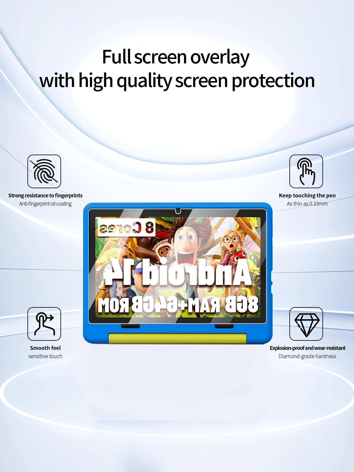 Protector de pantalla para tablet Jeazans KT1016 para niños de 10 pulgadas, dureza 9H antiarañazos, sensible al tacto, bordes redondeados 2.5D, sin burbujas, fácil de instalar, paquete de 2 unidades. 2