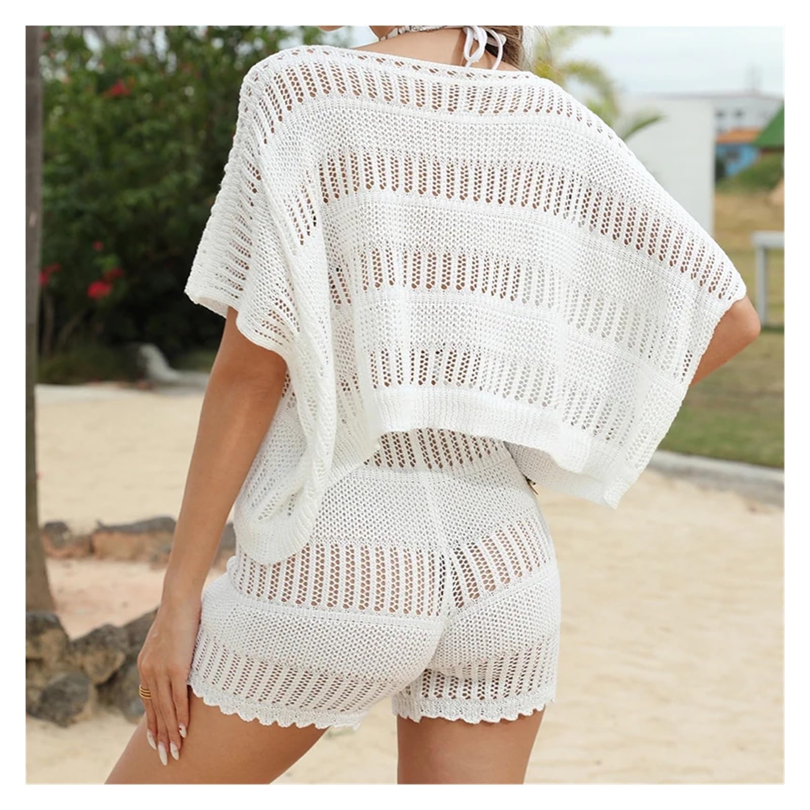 Blusa cruzada de playa, Bikini for mujer, conjunto de 2 piezas con cuello suelto, ahuecado, for playa, negro, blanco, varios tamaños