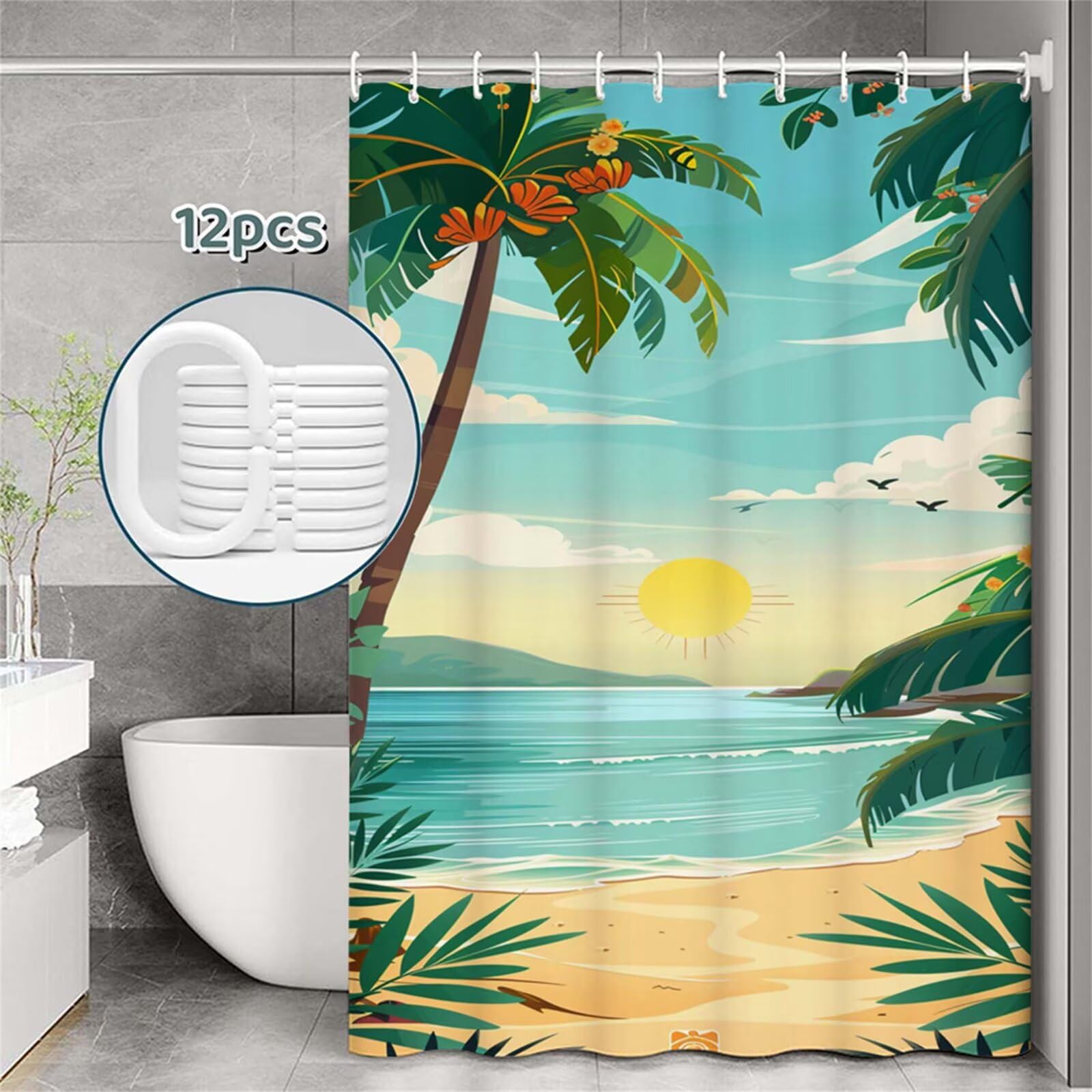 Tenda Doccia in Poliestere blu,Tende per Doccia Extra Lunga 180x240cm,spiaggia Tenda Vasca da Bagno Tessuto Lavabile,Impermeabile e Facile da Pulire,con 12 Ganci,Decorazione per Bagno,Hotel Z-460