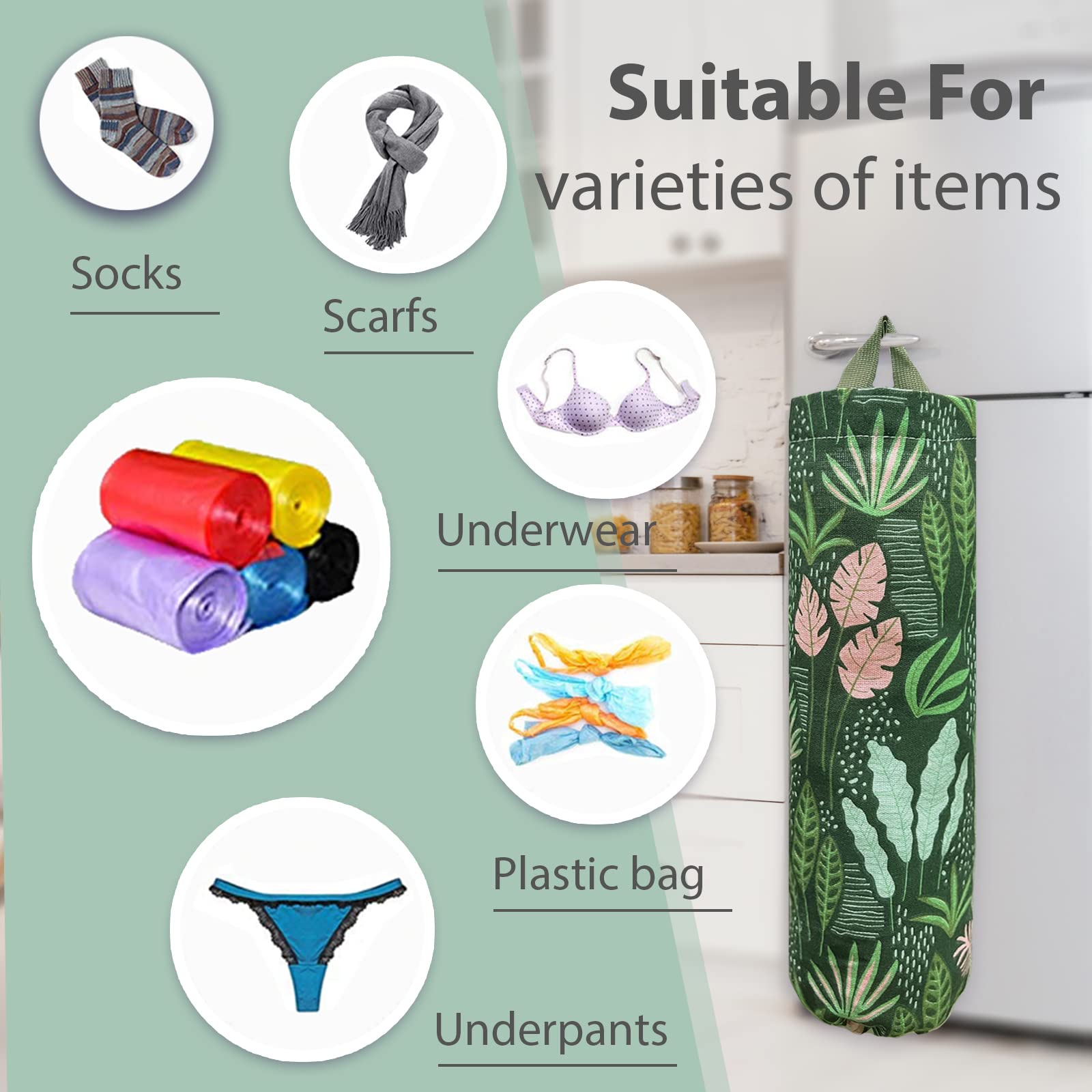 SYIPO Porta Sacchetti Di Plastica Da Parete - Organizer Riutilizzabile In Oxford, Lavabile, Capacità 150+ Sacchetti, Per Cucina E Spesa - 4