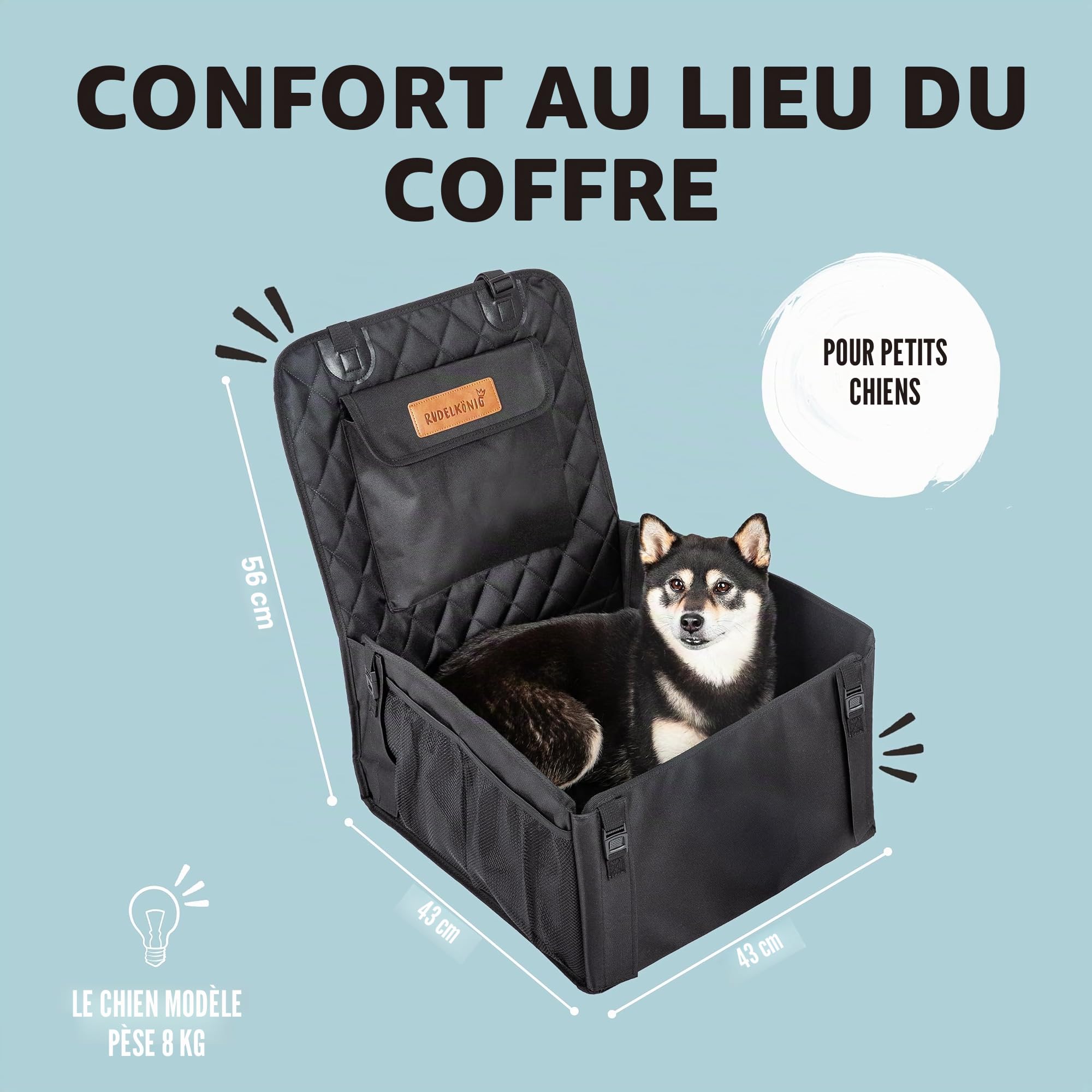 Rudelkönig Siège Auto Chien - Panier Voiture Imperméable pour Petits Chiens | Rehausseur chien voiture - fixation ceinture incluse - fond anti-dérapant - matière résistante aux griffures