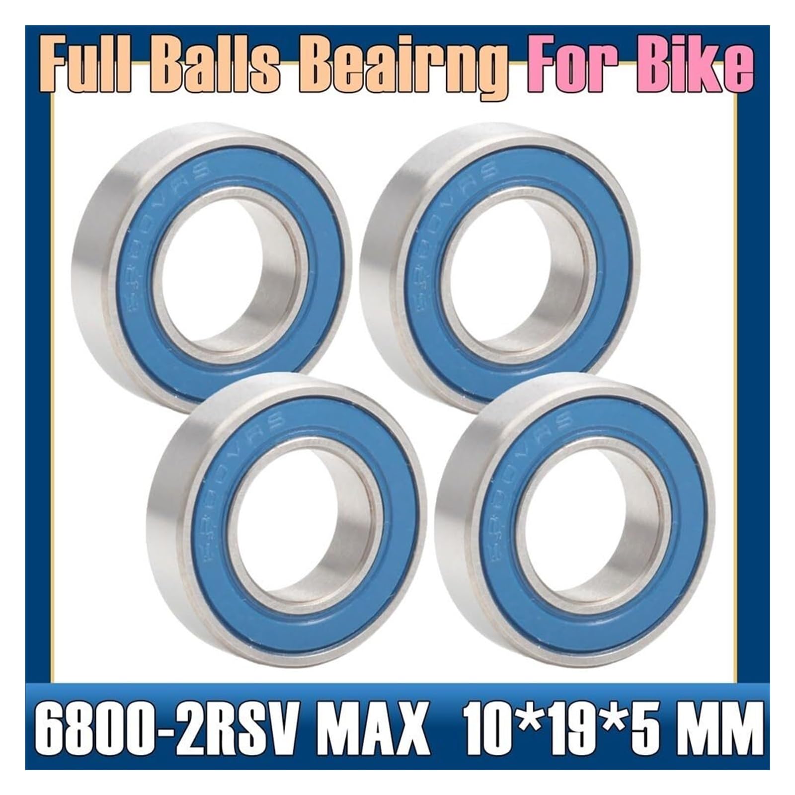 Cojinetes, 6800 Rodamientos 10 * 19 5 mm (4 PCS) Pivote de bicicleta Acero cromado Azul Sellado con grasa 6800LLU Carro Rodamiento bolas completo