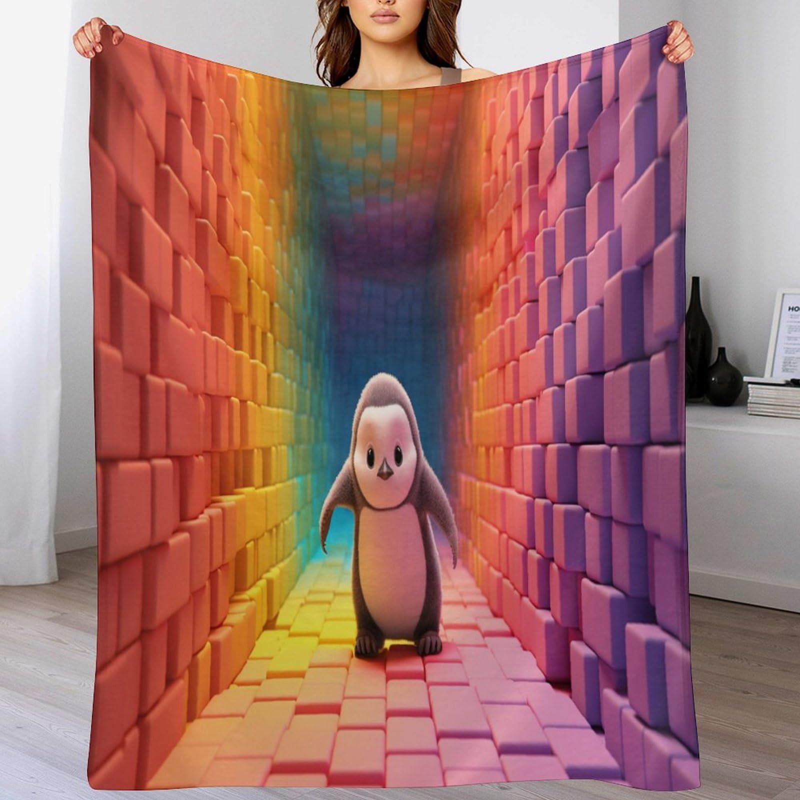 Manta de pingüino de franela suave 140x180 cm para sofá o sillón