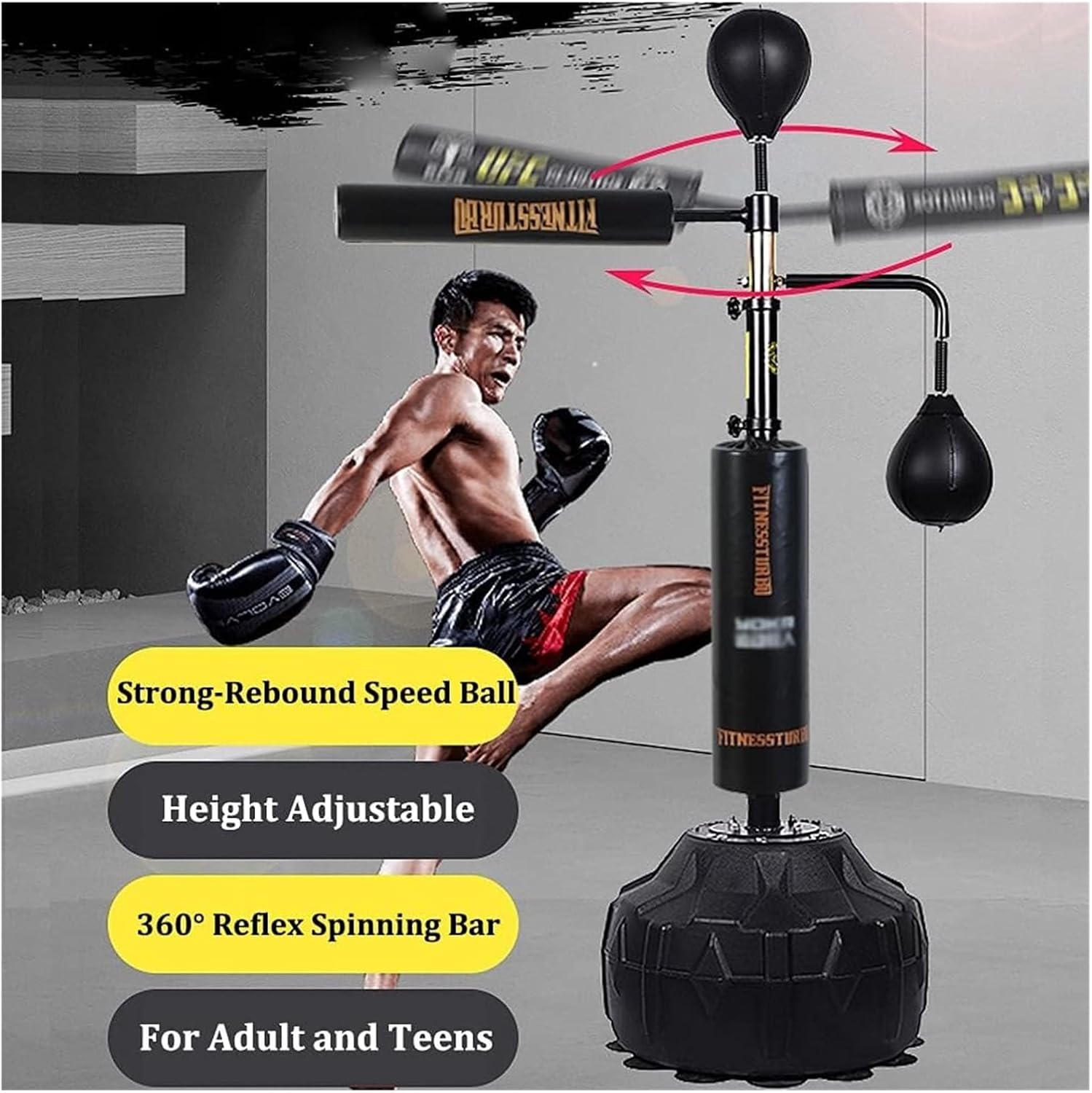 Boxing Speed Trainer,Cobra Reflex Bag, Cobra Punching Bag with Spinning Bar, Height Adjustable Freestanding Speed Trainer, Boxing Ball with Gloves