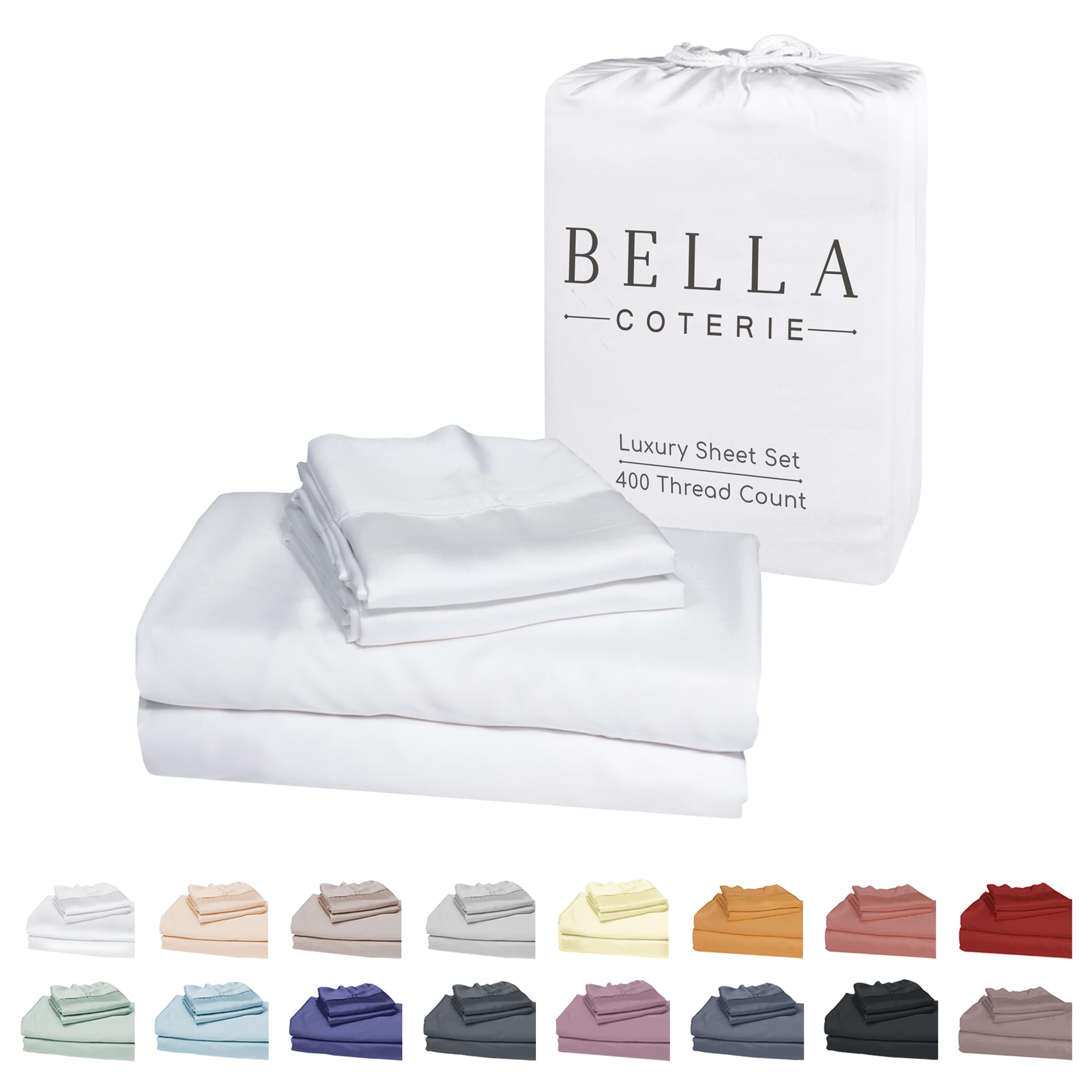 bella coterie luxury bamboo viscose queen size sheet set  100 organically grown  ultra soft  cooling for hot sleepers  1834 deep pocket white