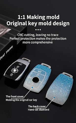 Miniatura 4 de HIBEYO Funda para llavero de Mercedes Benz con diamantes de imitación de cristal compatible con Mercedes Benz Clase A Clase C Clase G Clase E Clase