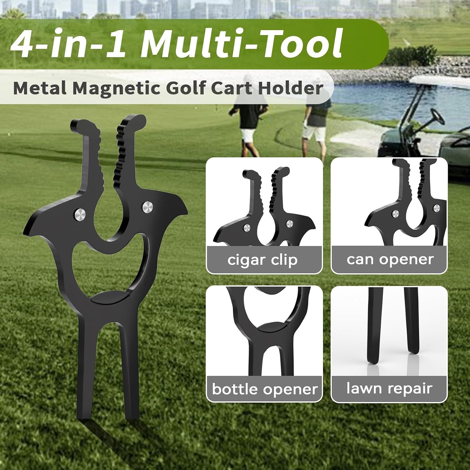 Golf Divot Tool and Ball Marker, Portable Magnetic Divot Repair Tool for Golf Cart, 4 in 1 Black Metal Multi-Tool Accessories with Divot Tool, Bottle Openers and Beer Shotgun image 2