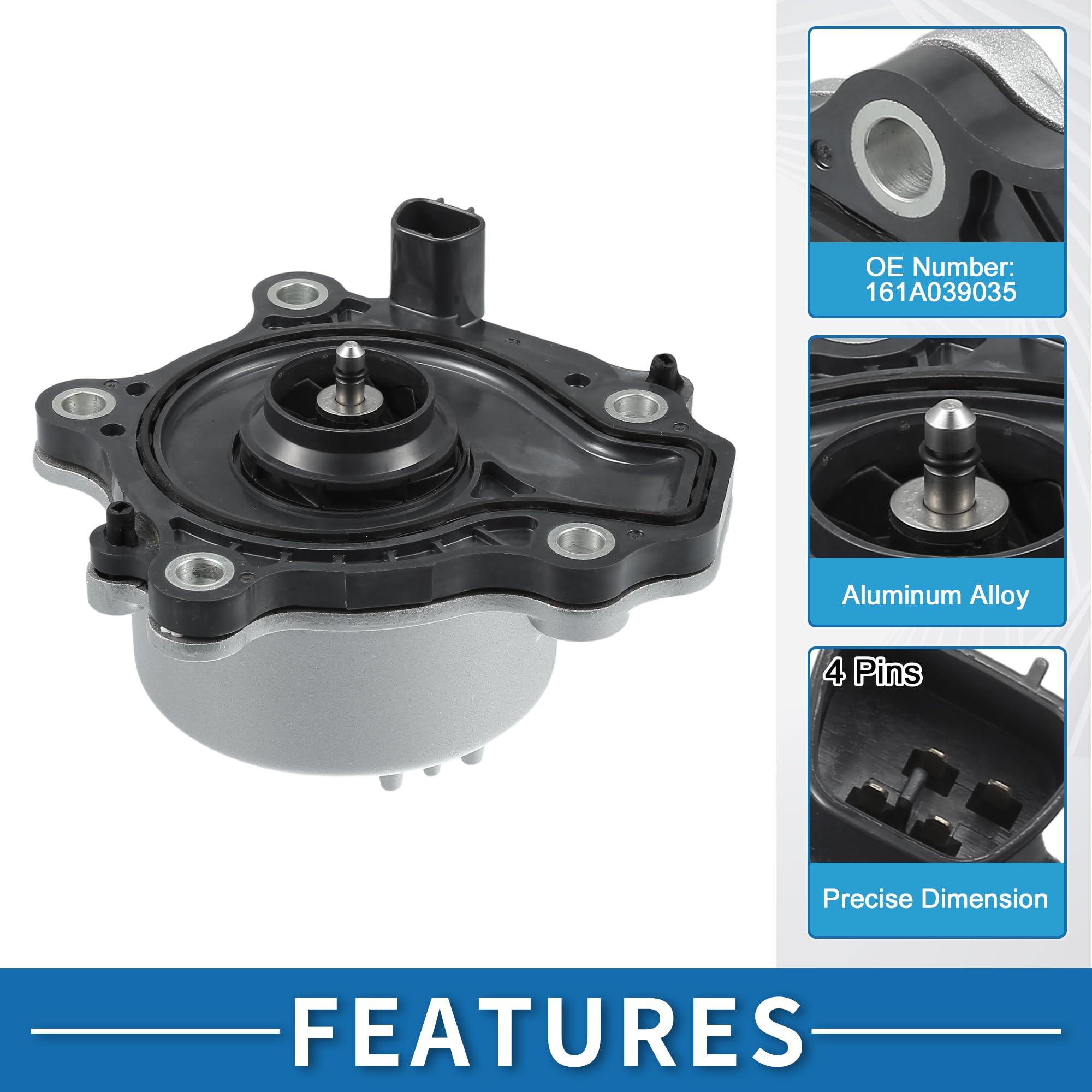 A ABSOPRO Bomba De Agua Eléctrica Para Toyota Corolla 20-22 1Pc | Para Toyota Prius 2016-2022, Oe 161A039035, Tamaño 16.5X15.7Cm, Material Metal Y Plástico, Color Negro Y Plateado, 4 Pines