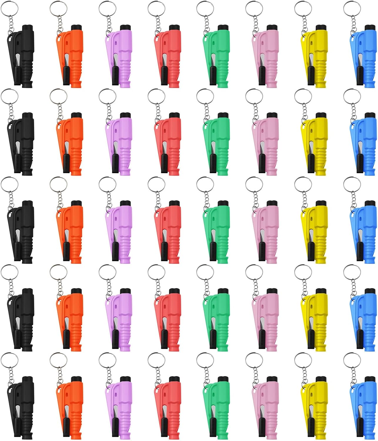 40 Pcs Car Window Breaker Key Chains, 3 in 1 Glass Breaker Seat Belt Cutter Survival Whistle Portable Safety Emergency Escape Tools Multifunctional Car Accessories, 8 Color