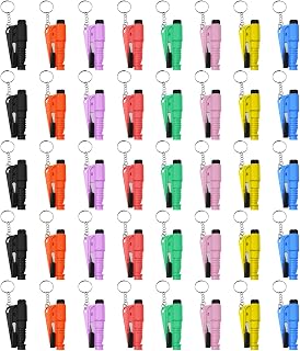 40 Pcs Car Window Breaker Key Chains, 3 in 1 Glass Breaker Seat Belt Cutter Survival Whistle Portable Safety Emergency Escape Tools Multifunctional Car Accessories, 8 Color
