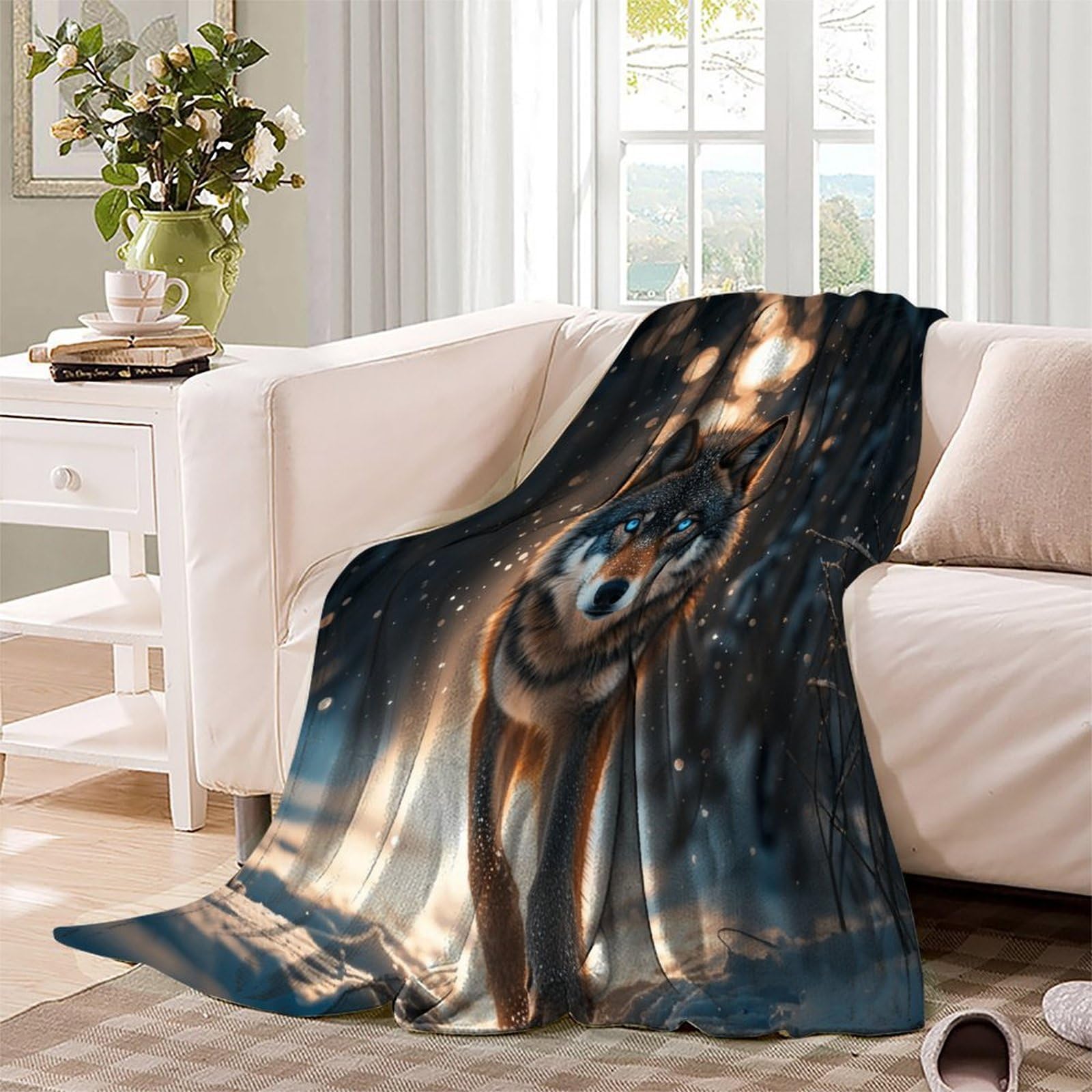 Koc polarowy dla samotnego wilka, 80 x 90 cali (200 x 230 cm), koc flanelowy alfa para, polar polarowy, łóżko dla 1/2 osób - sofa