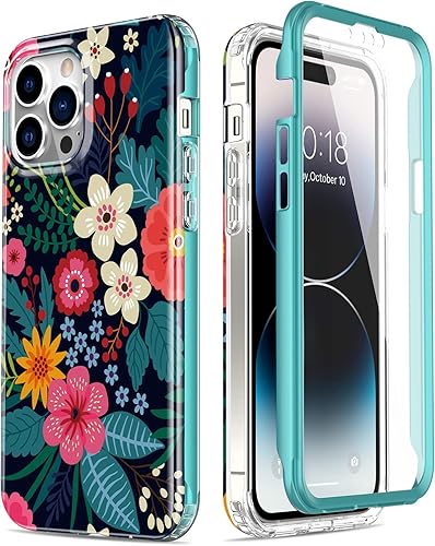 ESDOT Funda para iPhone 14 Pro con protector de pantalla integrado, funda resistente de grado militar con diseños de moda para mujeres y niñas,