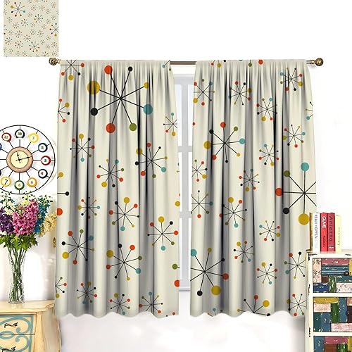 Miniatura 7 de Cortinas de cocina de mediados de siglo, años 60, retro, moderno, abstracto, geométrico, para el hogar, dormitorio, sala de estar, cocina, ventana,