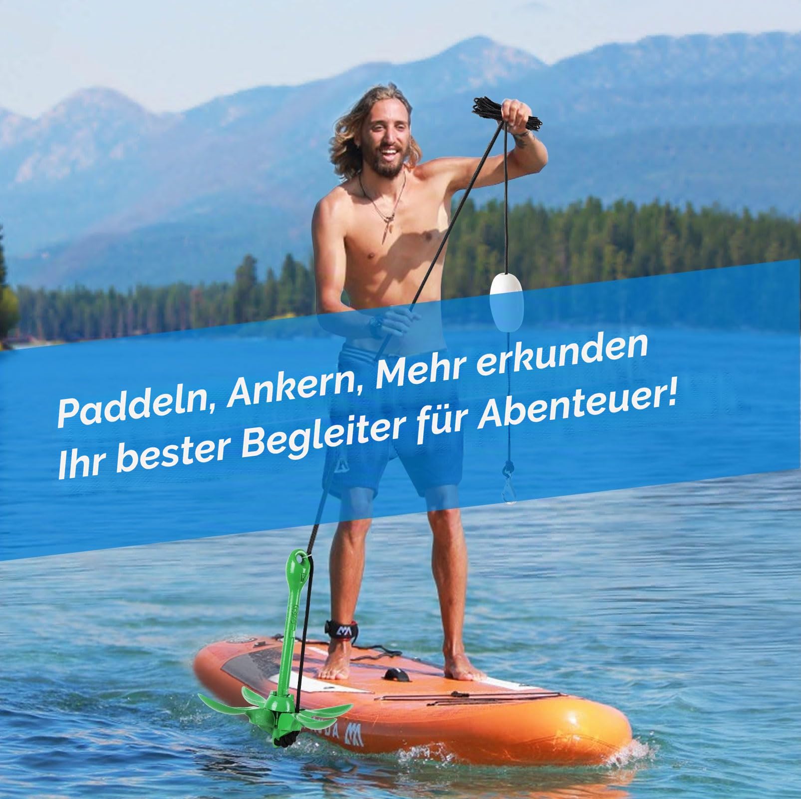 Alpinista Kajakanker, 1,6 kg, tragbar, faltbar, mit 12,2 m langem Seil für Kajak, Kanus, Angeln und Paddelbrett-Zubehör, Grün