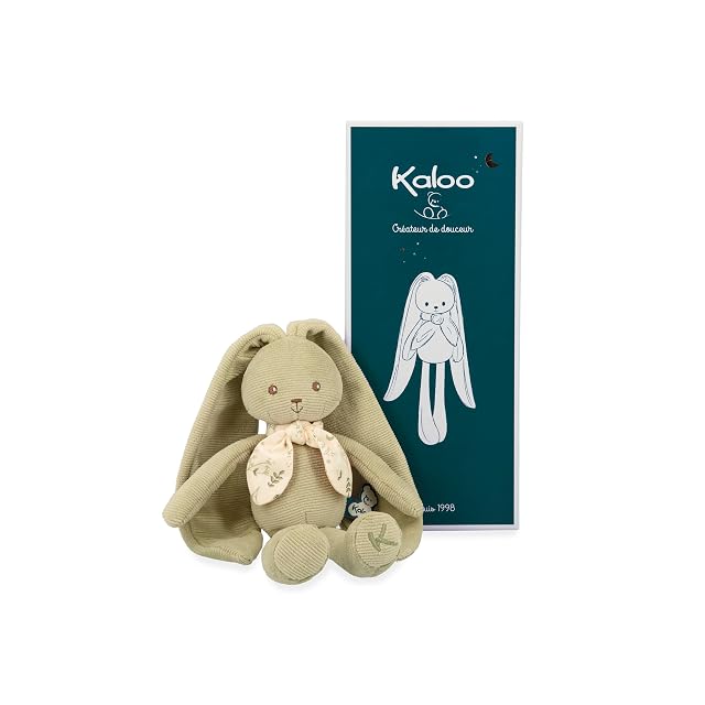 KALOO - Lapinoo - Muñeco Conejo Verde - Peluche Pequeño Bebé de Pana Aterciopelada - 25 cm - Tejido Muy Suave - Caja de Regalo - Desde el Nacimiento, K218014