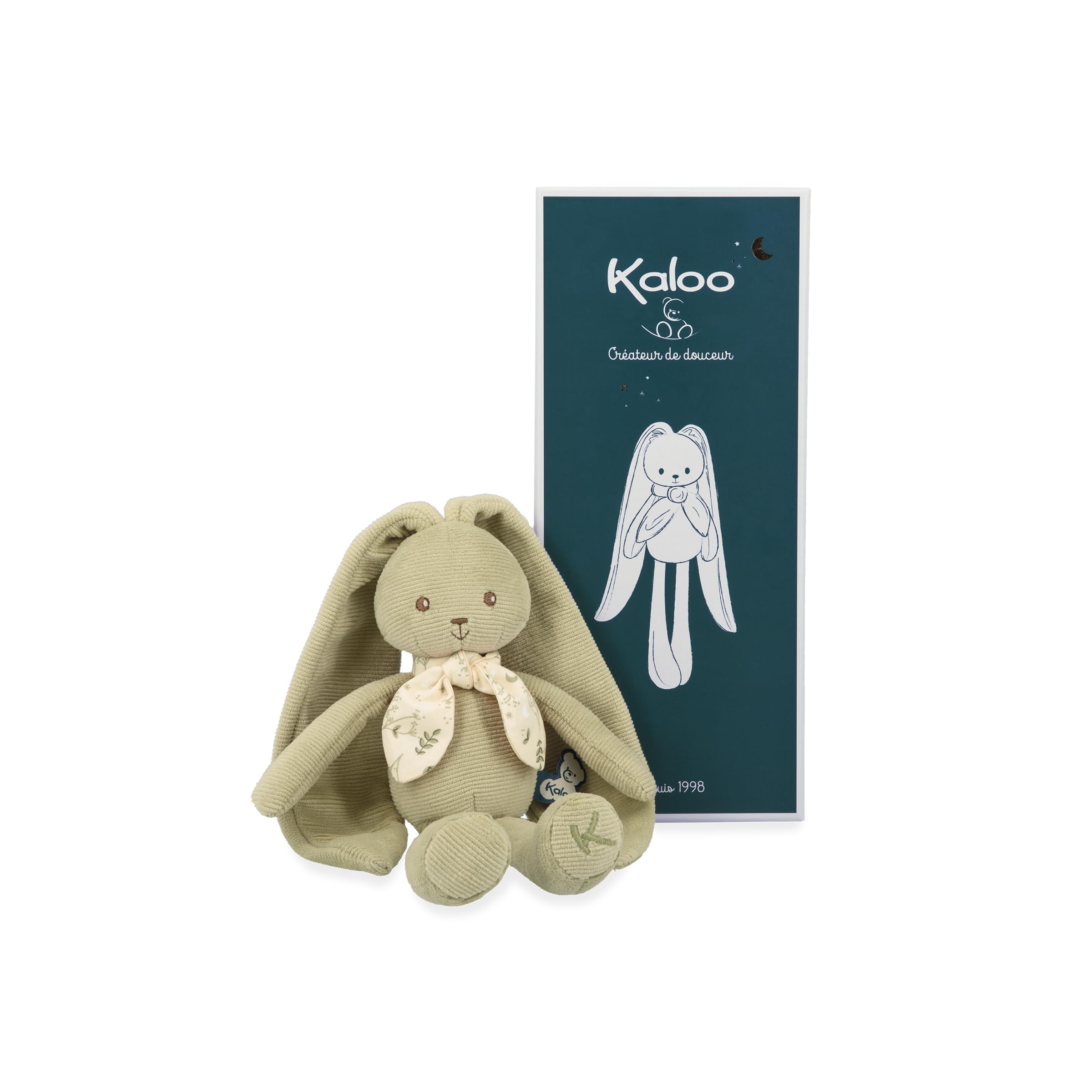 KALOO - Lapinoo - Muñeco Conejo Verde - Peluche Pequeño Bebé de Pana Aterciopelada - 25 cm - Tejido Muy Suave - Caja de Regalo - Desde el Nacimiento, K218014