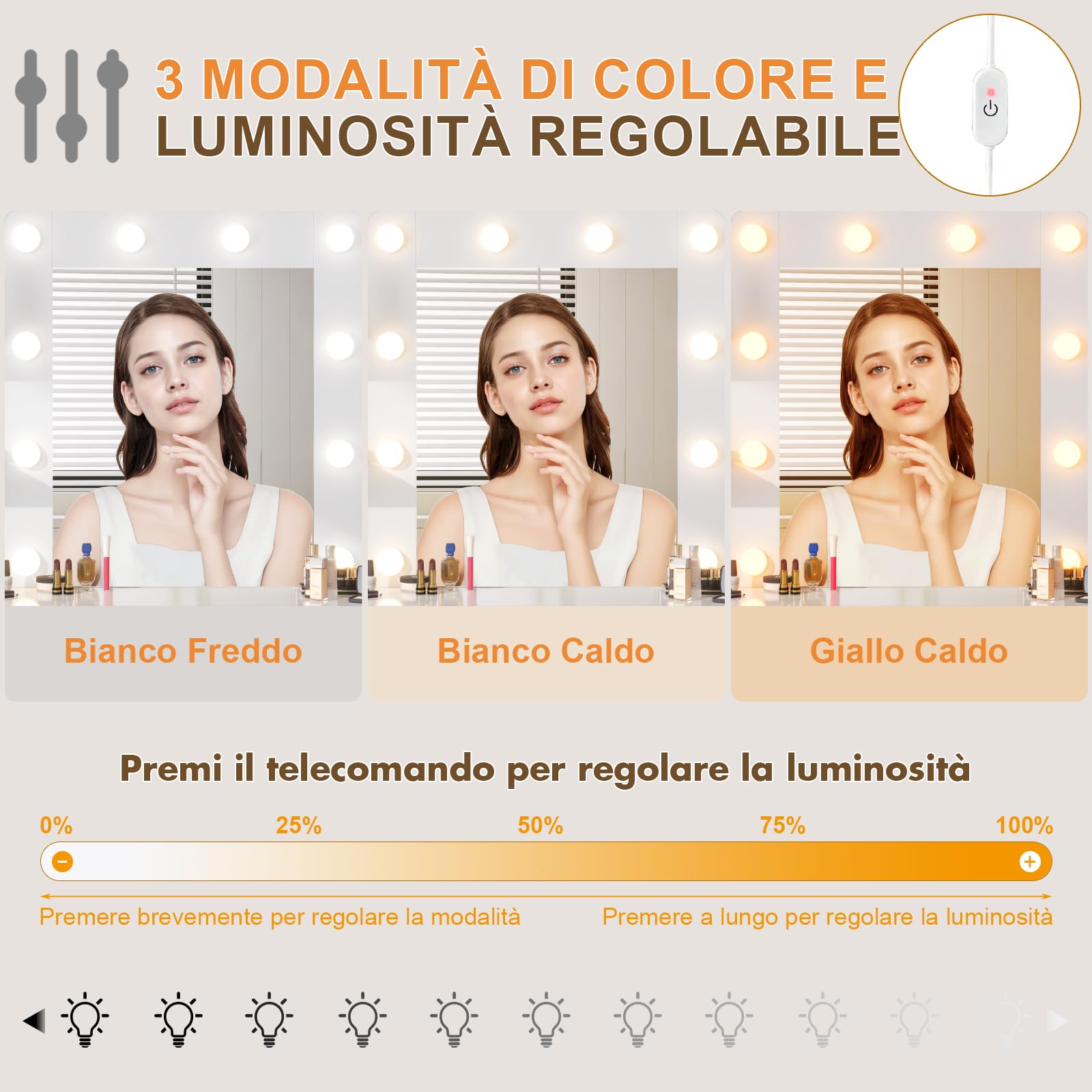 Devoko Toeletta Trucco con Luci e Prese,Postazione Trucco con Specchio e Sgabello,Tavolo da Trucco con 7 Cassetti, 4 Ripiani Aperti,Camera da letto,Moderno (Set Bianco)
