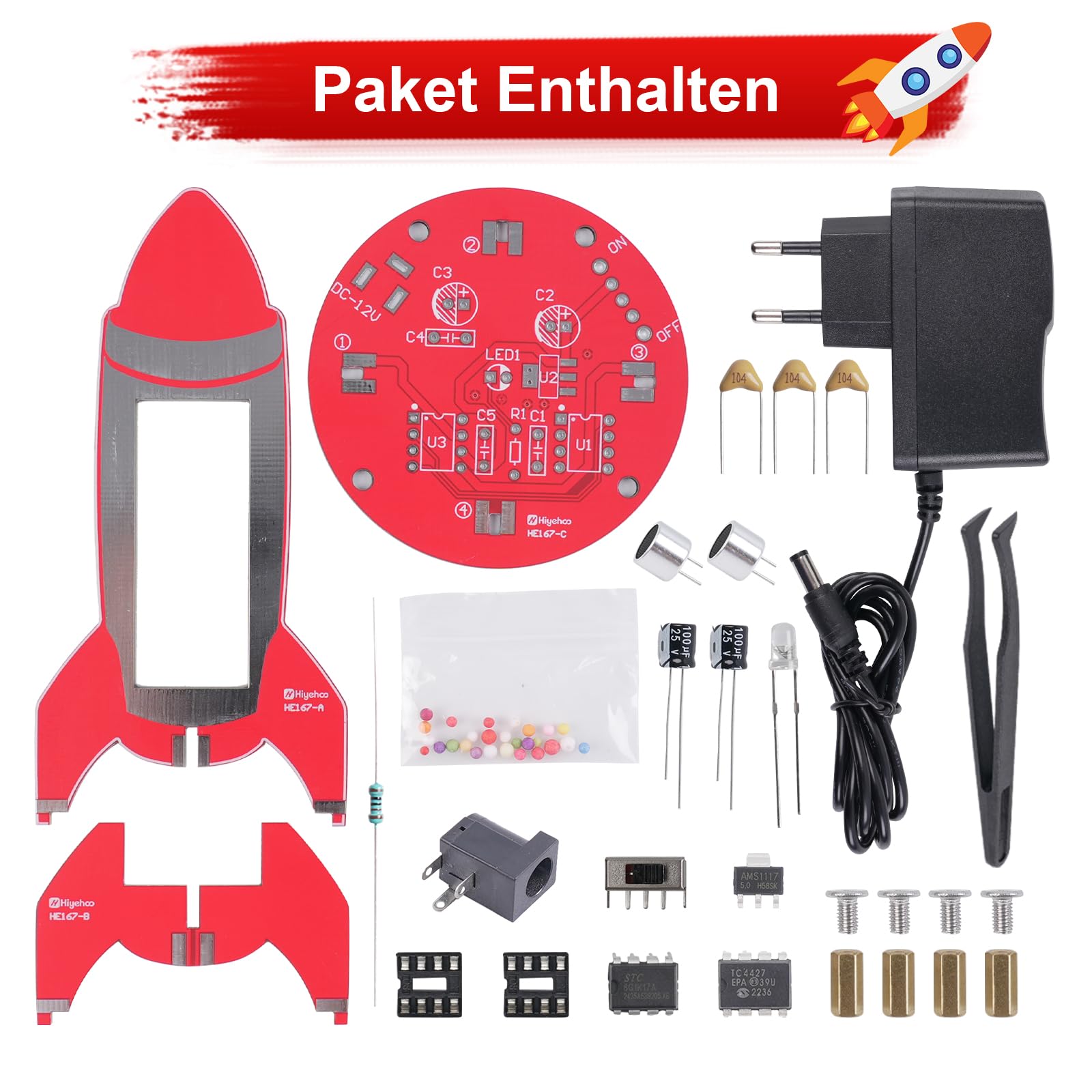Löt Bausatz, Raumschiff Styling RGB LED Licht Löten Übungssatz + Levitator Lötbausatz, DIY Ultraschall Schwebekit, Elektronik Lötprojekt mit Akustischem Stehwellenregler