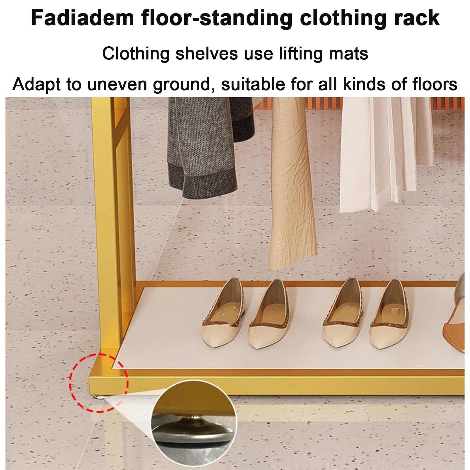 Scaffale multiuso in metallo resistente da pavimento, con doppi ripiani, ideale per boutique al dettaglio, guardaroba e lavanderia