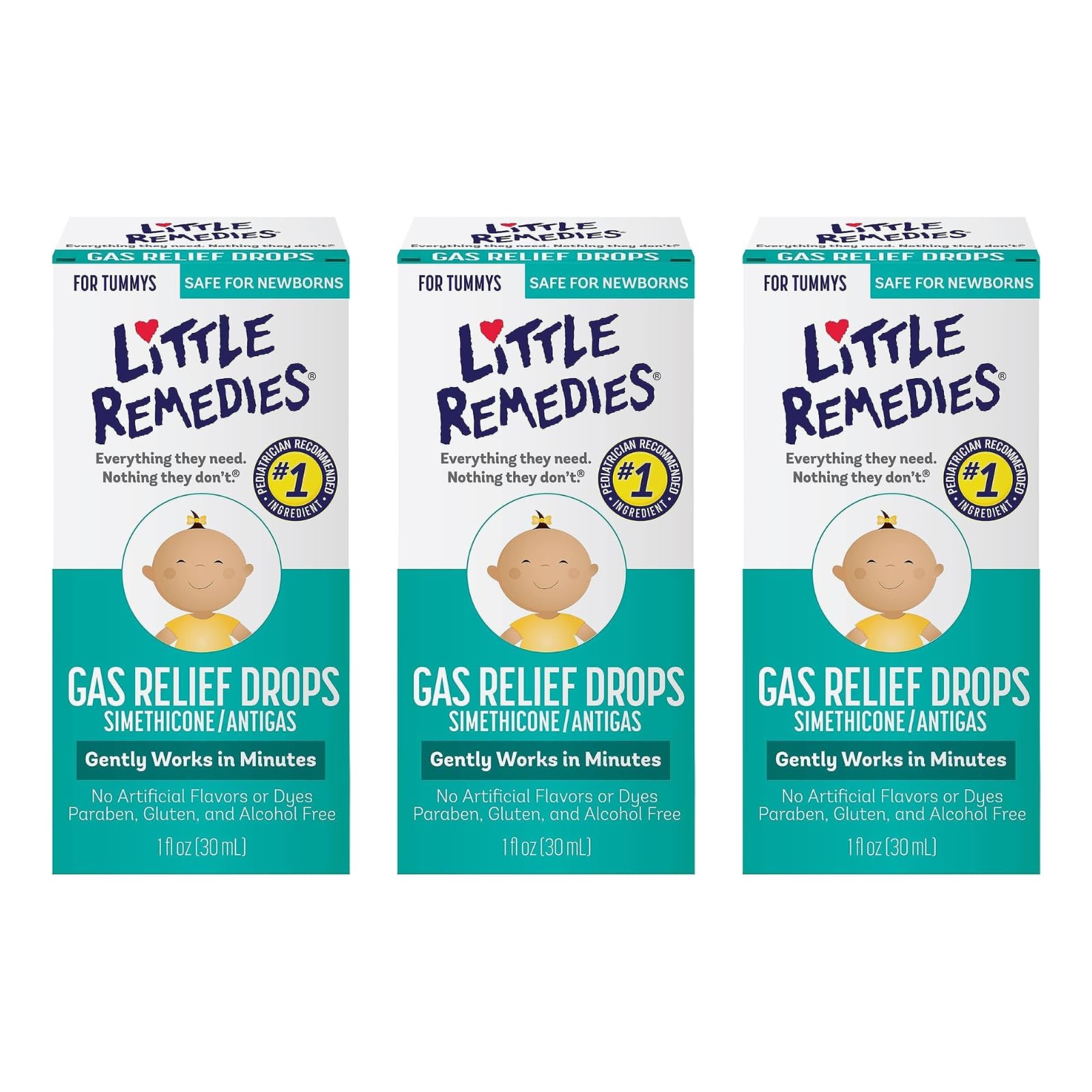 Little RemediesGas Relief Drops, Natural Berry Flavor, Safe for Newborns, 1 fl oz. (Pack of 3)