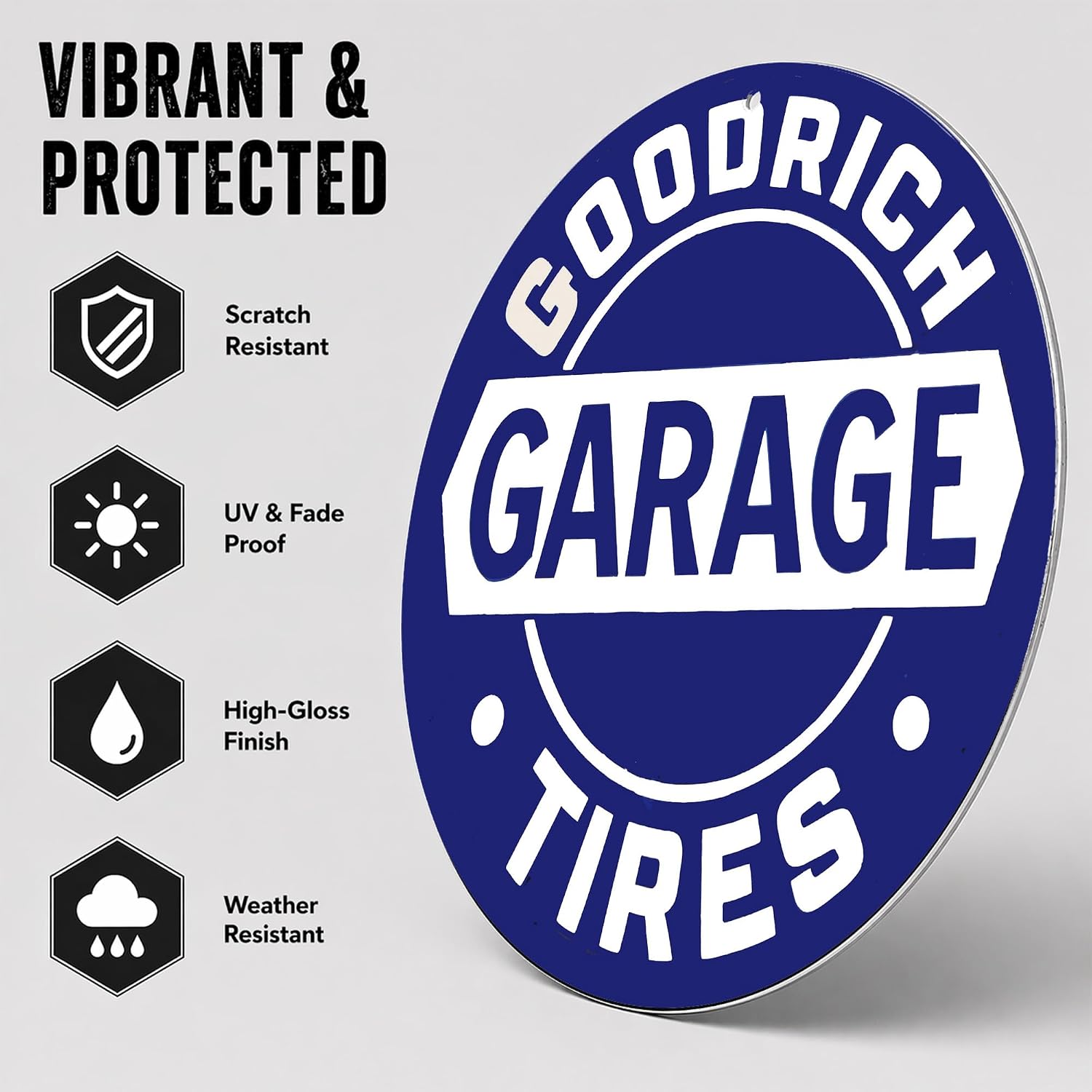 Brotherhood Round Metal Sign for Goodrich Tires - Vintage Garage Wall Decor image 3