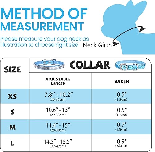 Miniatura 2 de Apasiri Collar de perro con diamantes de imitación para perros pequeños, collar de perro azul, collar de cuero para perros medianos, lindo collar de