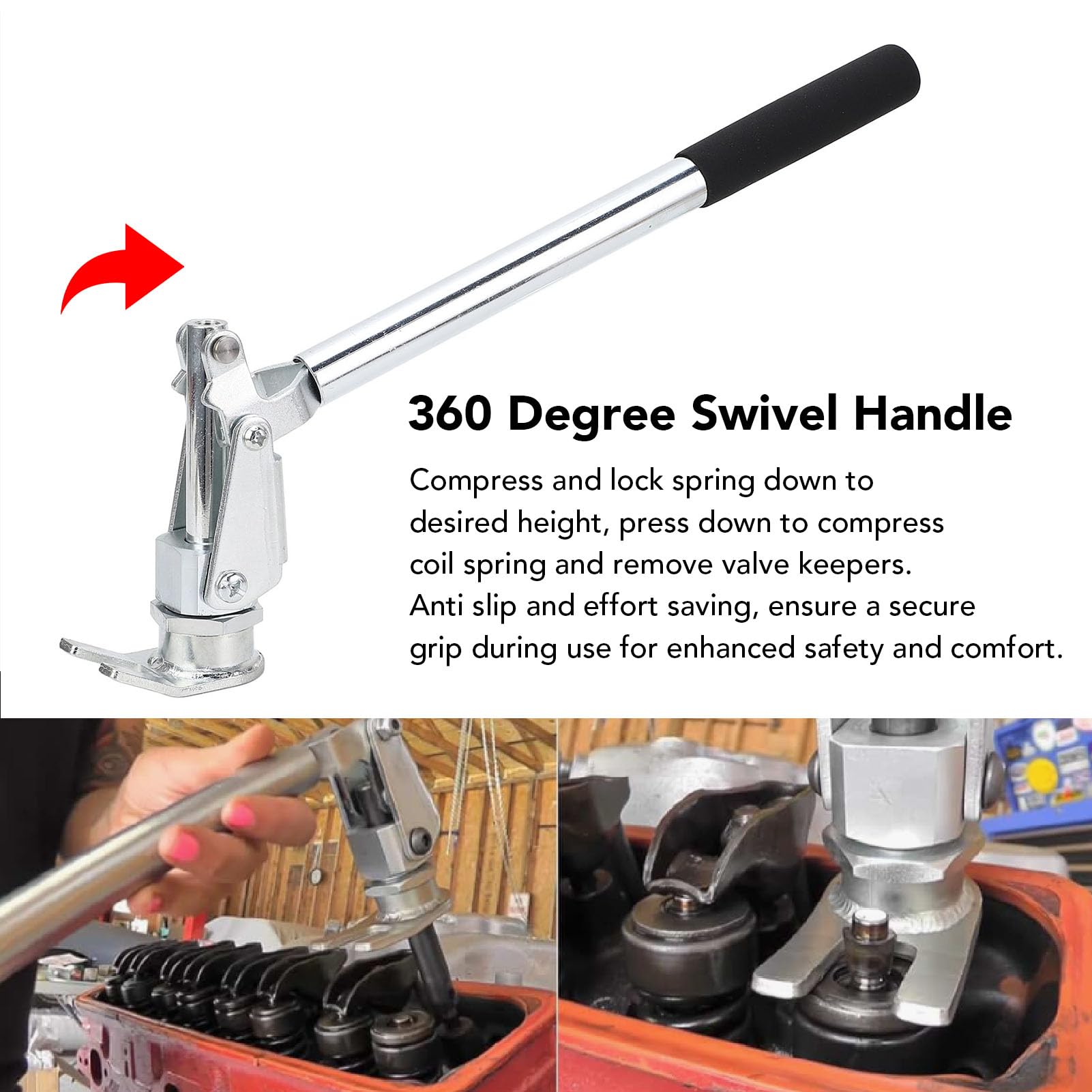 AMAKO Stud Mount Valve Spring Compressor Tool,Featuring Anti Slip Design,for Efficient Valve Spring Removal and Installation On All 3/8in and 7/16In