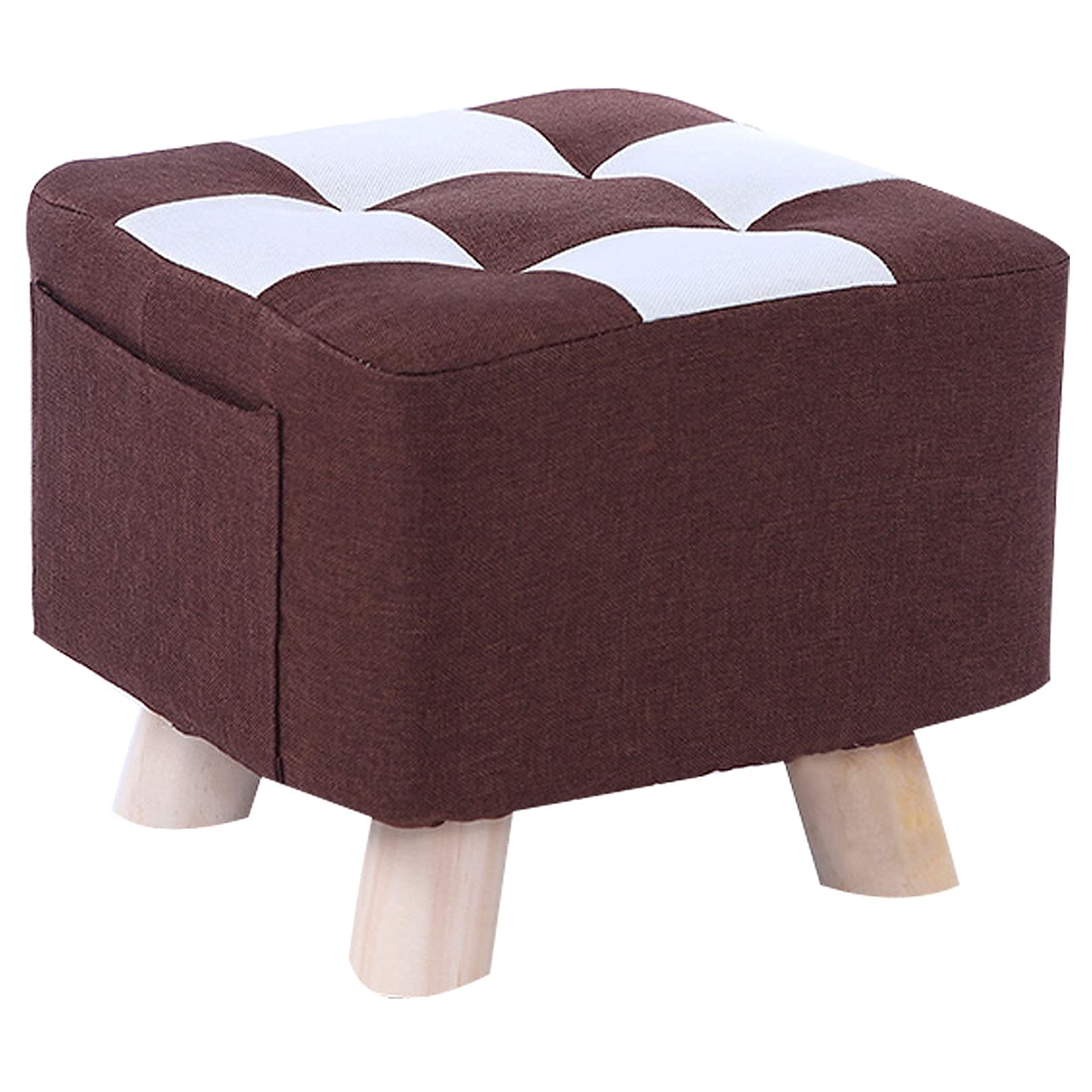 Tabouret Bas en Lin Rouge pour Entrée et Salon | Repose-Pieds avec Poches de Rangement