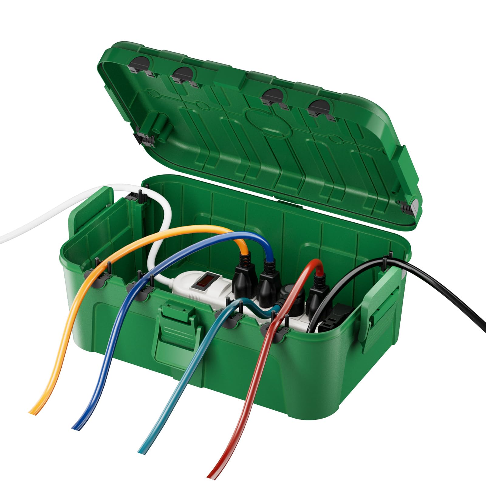RESTMO IP54 Extra Large Outdoor Waterproof Box w/ 6 Cable Seal Entry, Weatherproof Extension Cord Safety Cover, Protect Power Strip, Timer Outlet Plug, Christmas Decoration, Green
