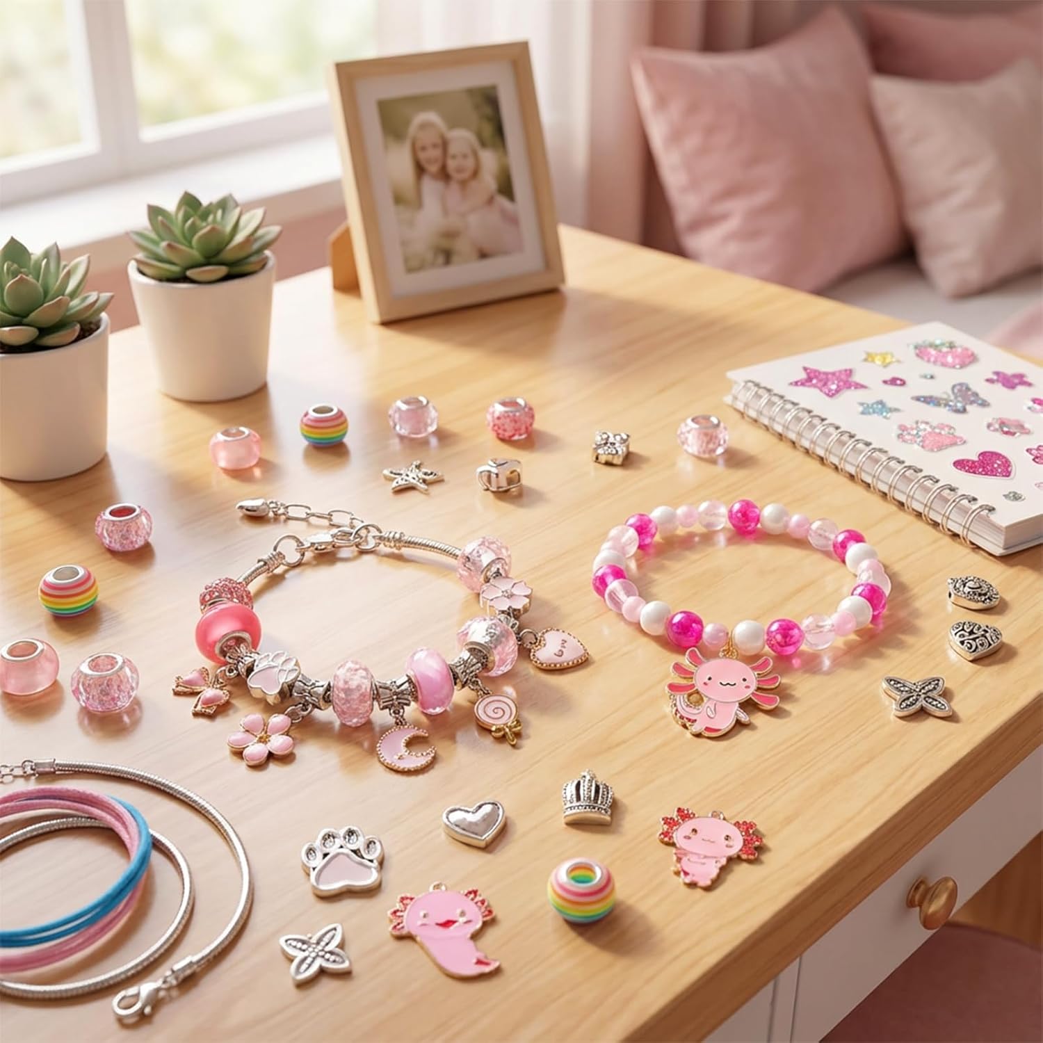 Rinziigo Axolotl Kawaii Charm Bracelet Making Kit, Cartoon Jewelry Making Supplies Beads, Cute Crafts Gifts Set for Woman - Image 4