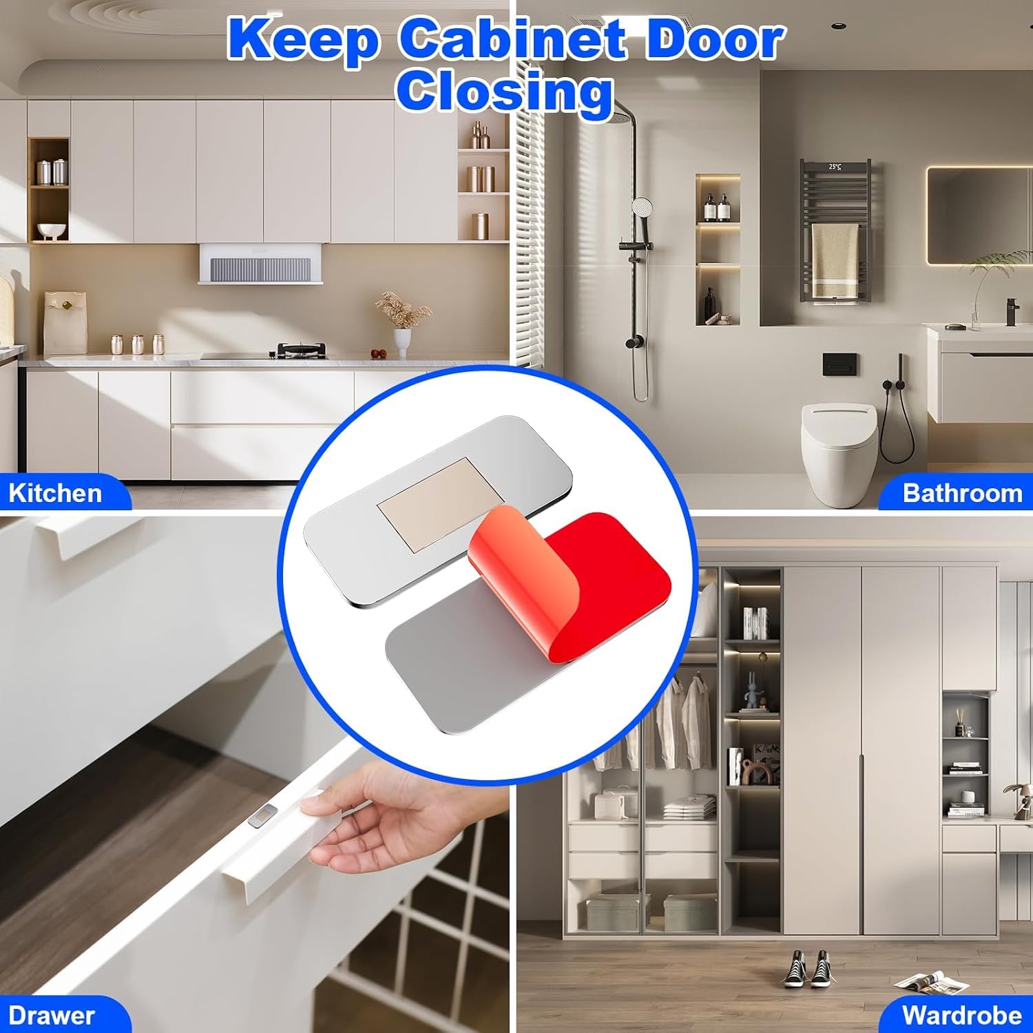 Magnetic Door Catch,5 Pack Ultra Thin Cabinet Magnetic Catch with Strong Adhesive Sticker & Screws,Slim Drawer Magnets Locks Furniture Safety Latches for Kitchen Cupboard Closet & Sliding Door — Amazon image 8
