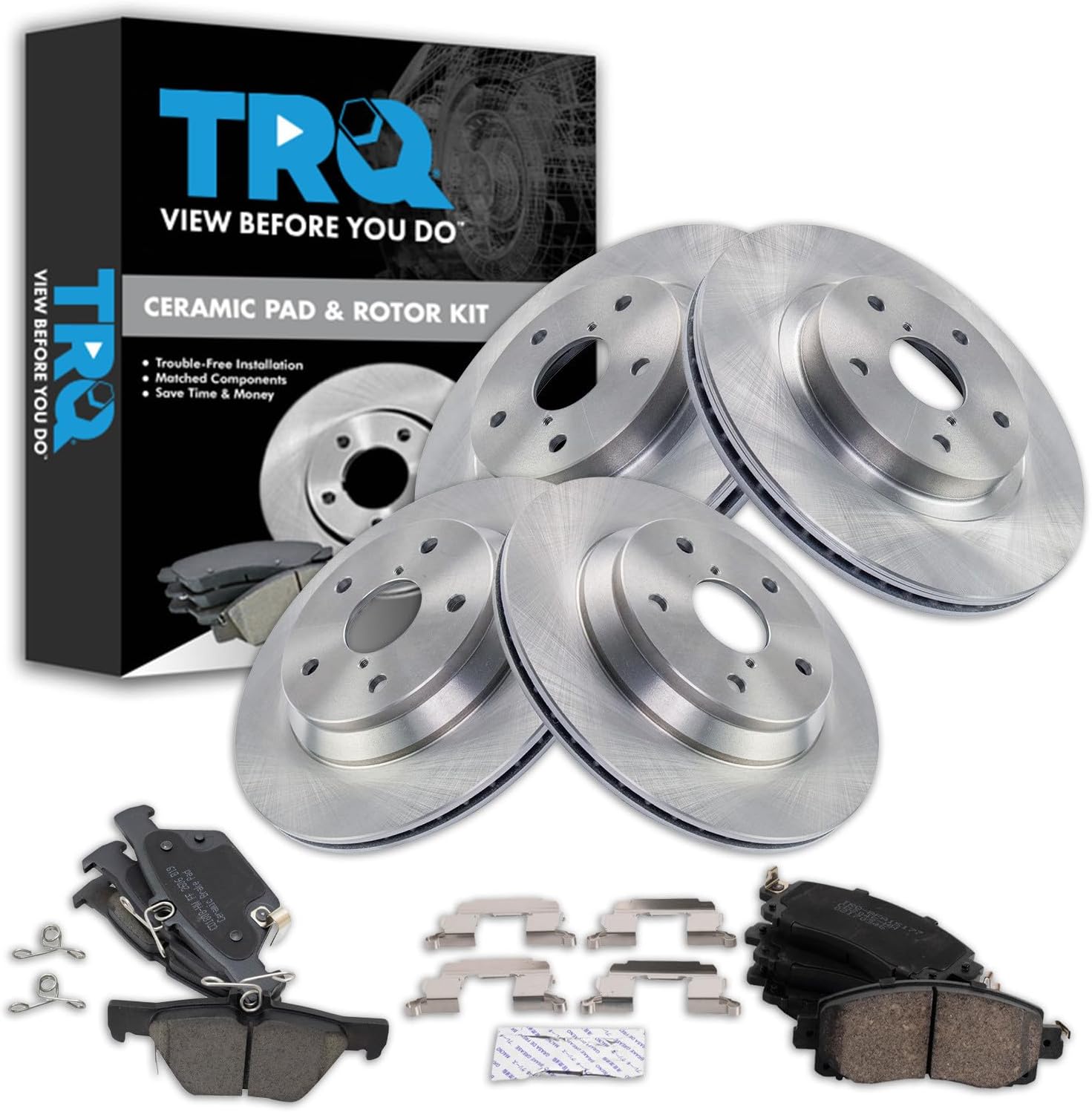 TRQ Front and Rear Brake Pad and Rotor Set Ceramic Compatible with 2019-2022 Subaru Forester