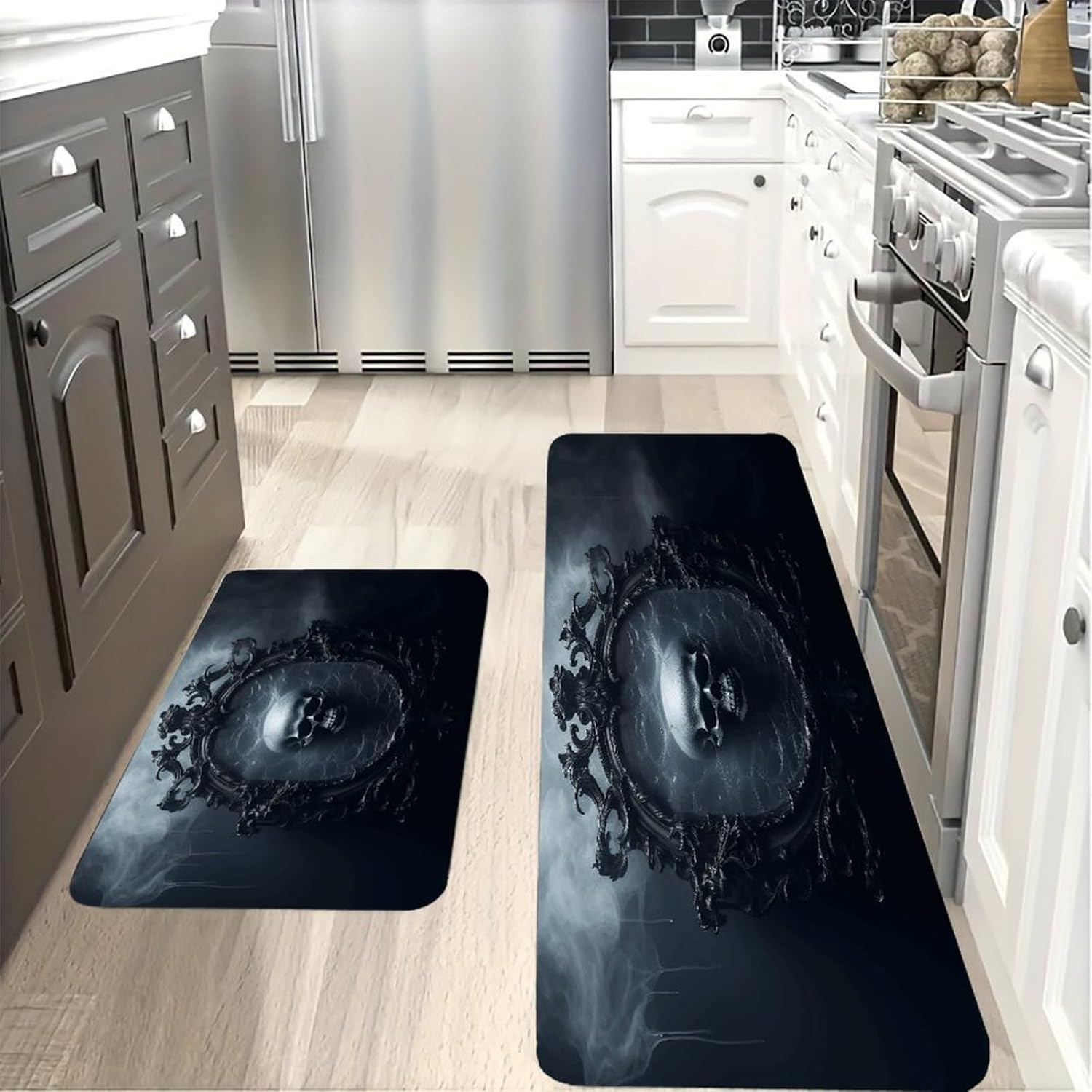 Ghost in Mirror Kitchen Mats with 2PCS Non-Slip Washable,Kitchen Rug Heavy Duty Durable, Floor Mats for Kitchen,Office,Sink,Laundry