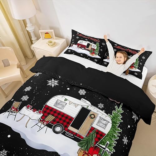 Vista 272 de Juego de funda de edredón rosa de Navidad para niñas, tamaño matrimonial, lindo juego de ropa de cama de dibujos animados de pingüino de Papá Noel