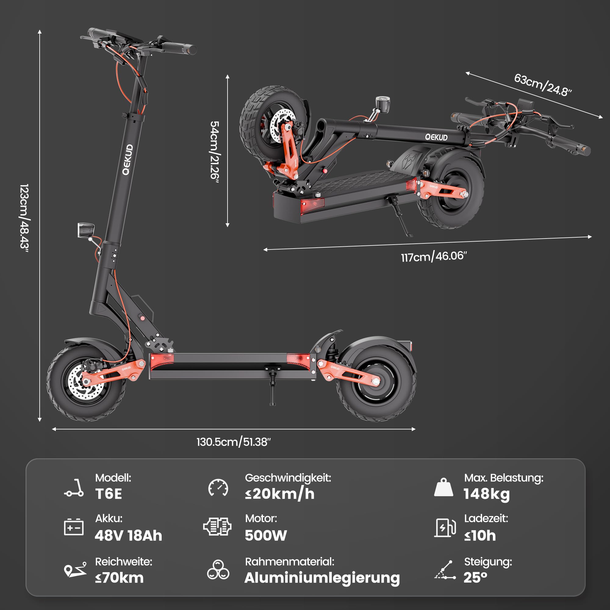 Patinete eléctrico con homologación ABE, batería de 48 V, 26 Ah, 500 W, plegable, para adultos, neumáticos de aire de 10 pulgadas, alcance de hasta 100 km