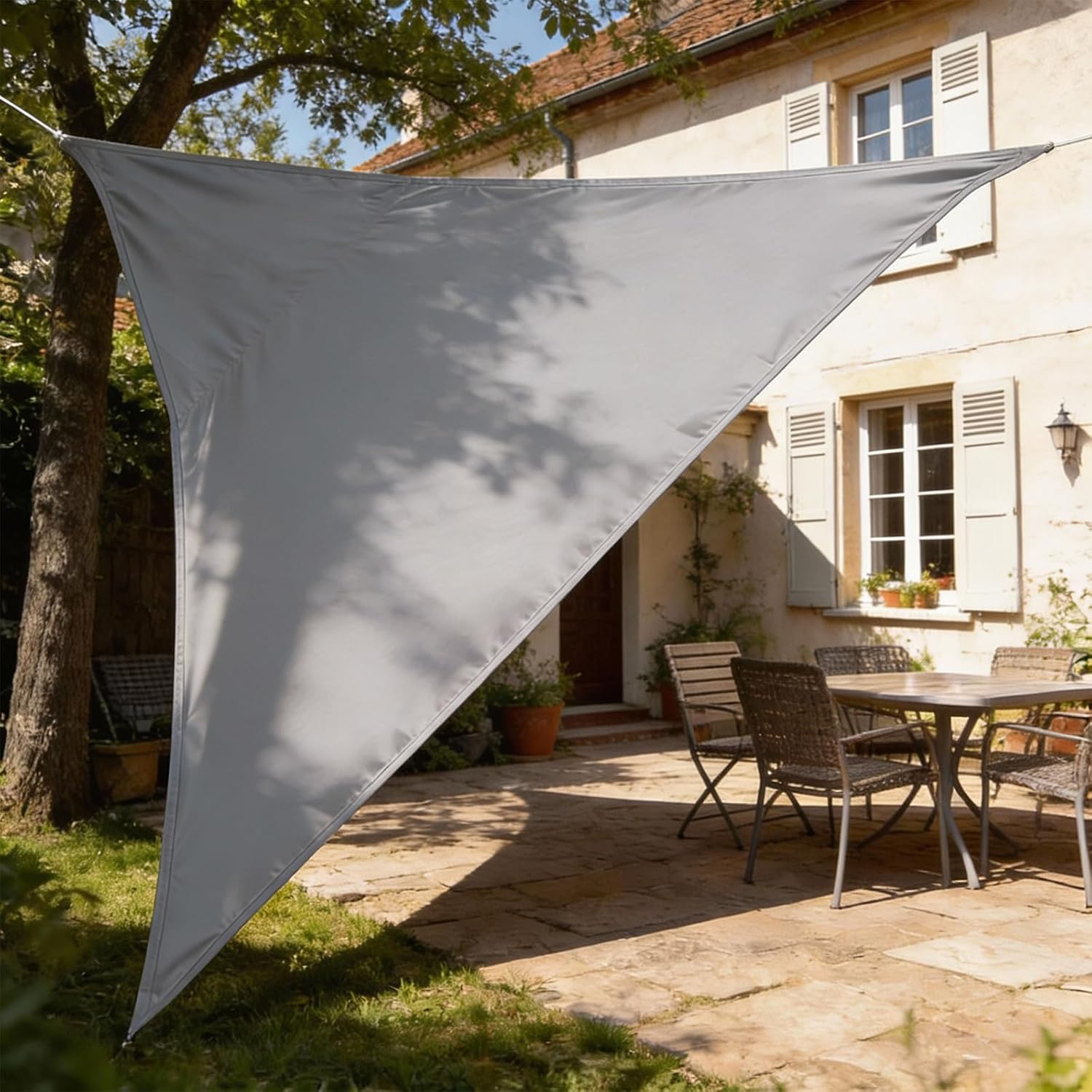HAIKUS Tenda a Vela Impermeabile Triangolare 5x5x7,1 m, Telo Ombreggiante Triangolare 5x5 x7m, Tenda da Sole per Esterno Giardino Terrazzo, Grigia