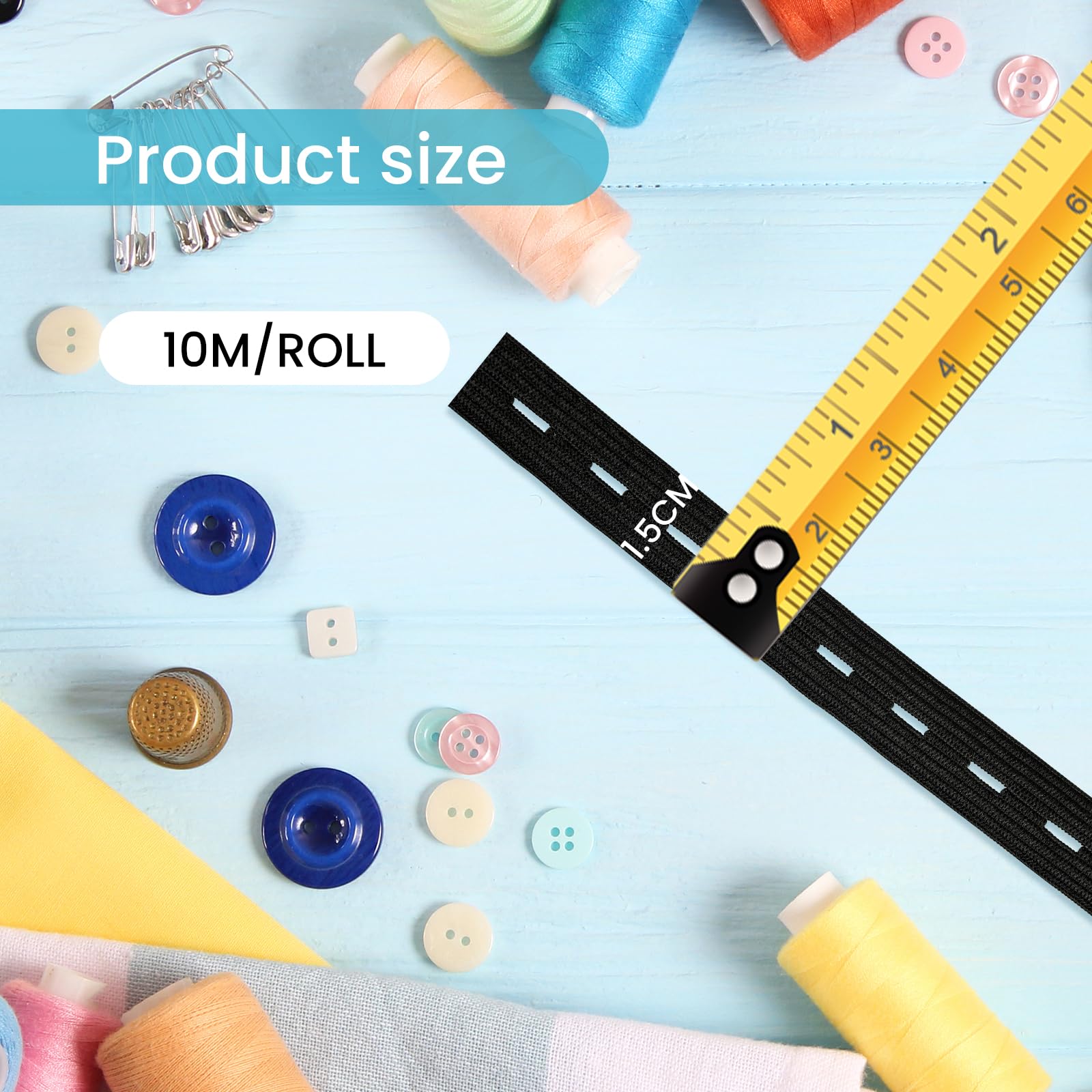 2 Rotoli Elastico Con Occhielli A Bottone - 5m Nero E 5m Bianco, Per Gonne E Cucito, Con Bottoni - Foto 7