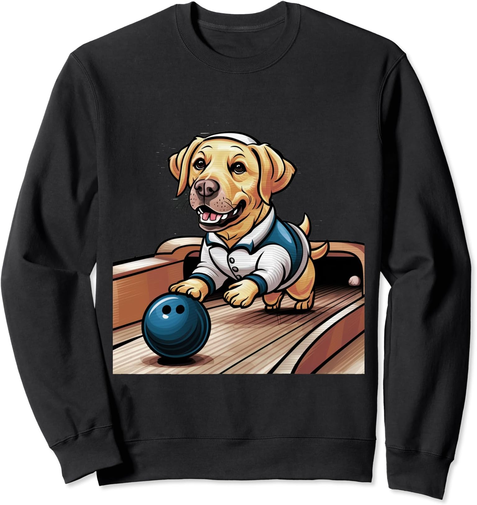 SmilefunteesFunny Yellow Lab Dog Bowling Sports Cartoon Sweatshirt