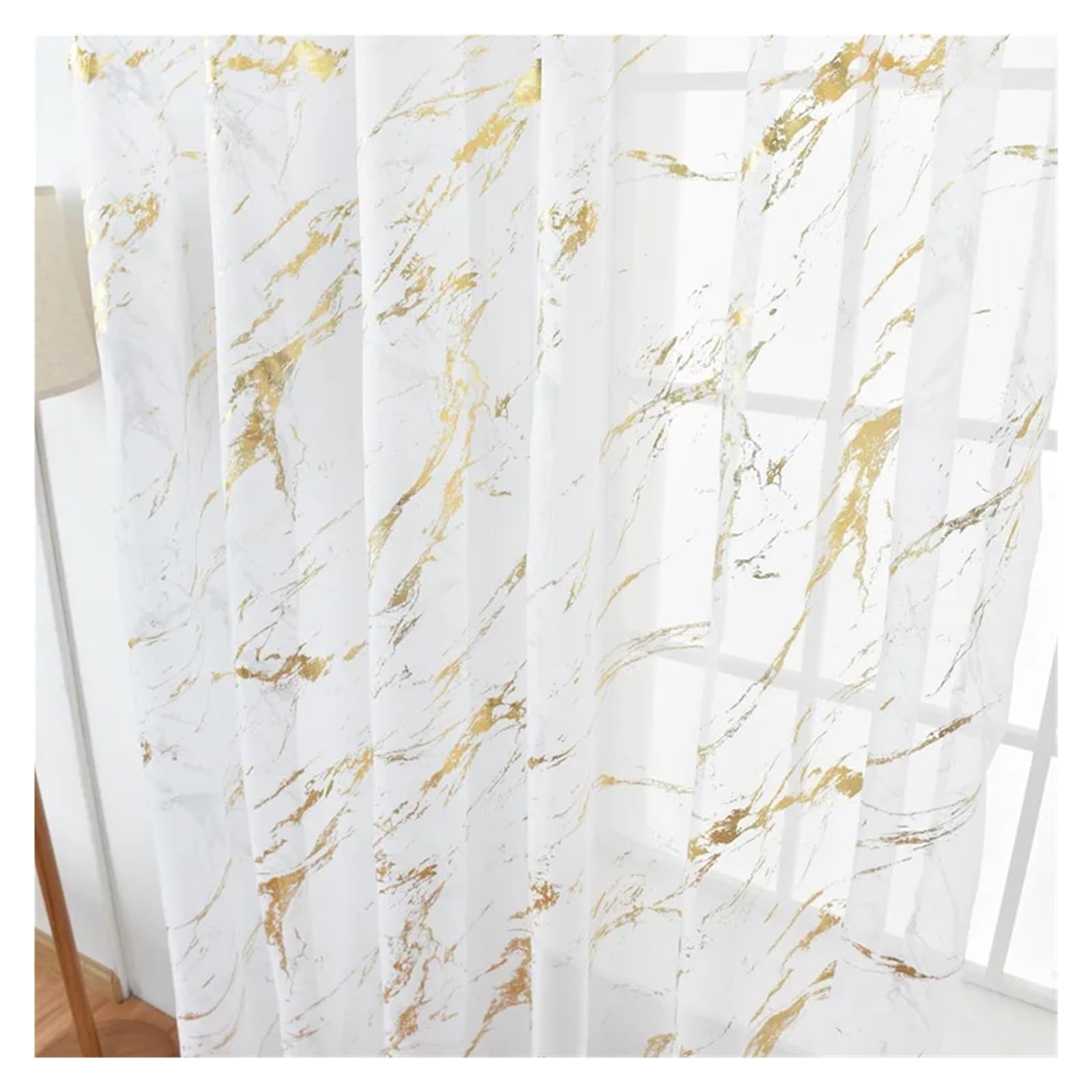 Cgrsdsd Golden Voile Curtains Washable Gauze Curtain Silver Marble Patterns Tulle For Bedroom Living Room 39.37"*78.74"(Golden)