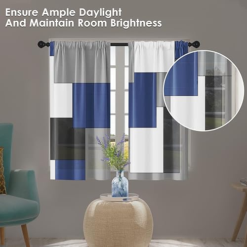 Vista 59 de Cortinas geométricas de cocina negras y grises de 63 pulgadas de largo, juego de 2, cortinas grises y blancas para dormitorio, sala de estar, Gris