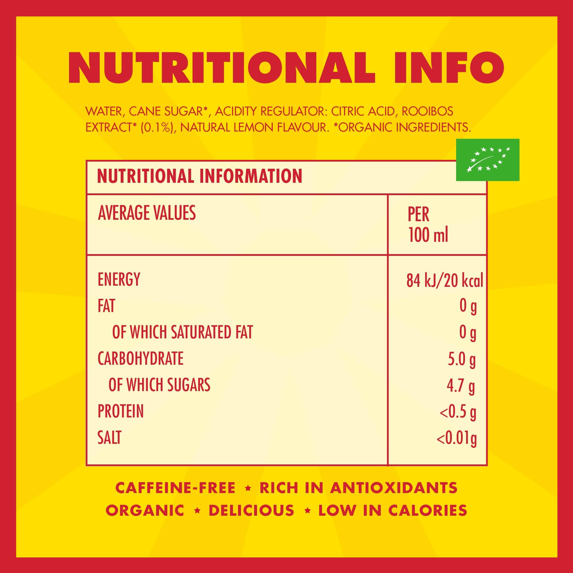 BOS Organiczna herbata mrożona RooiBOS o smaku cytrynowym bez kofeiny, orzeźwiający i naturalnie słodzony napój herbaciany, 250 ml (12 sztuk)